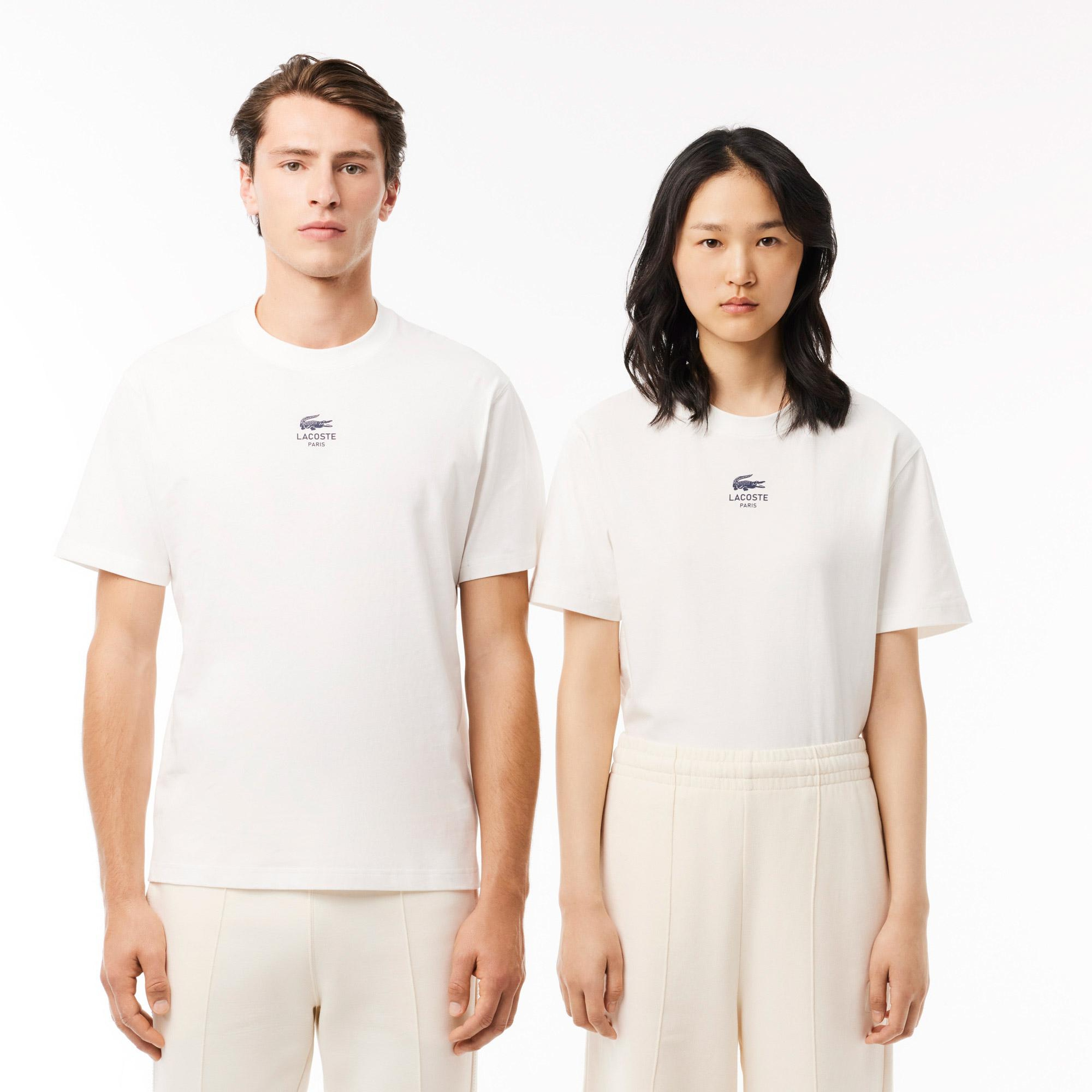 Signature Unisex Classic Fit Bisiklet Yaka Baskılı Beyaz T-Shirt