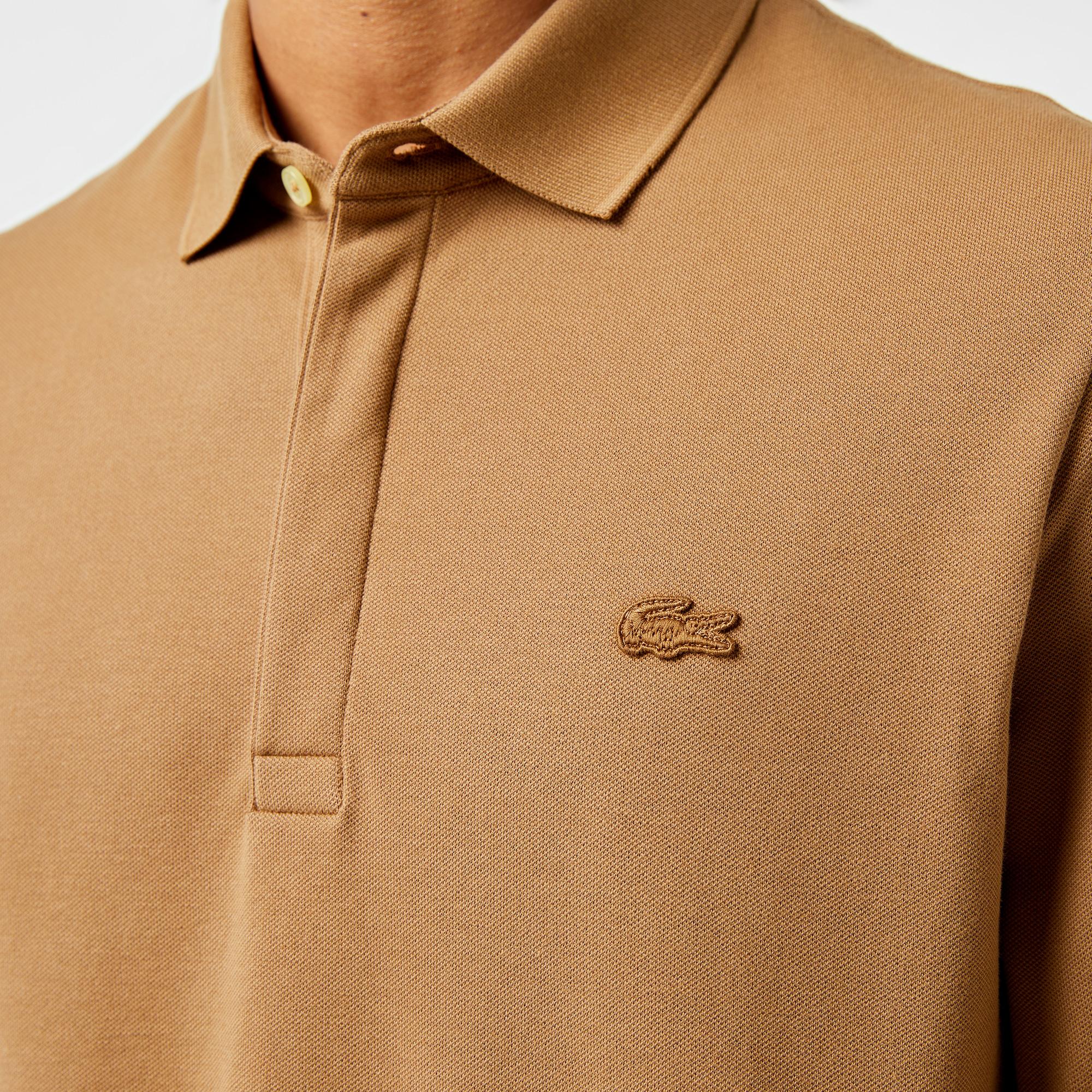 Erkek Regular Fit Uzun Kollu Kahverengi Paris Polo