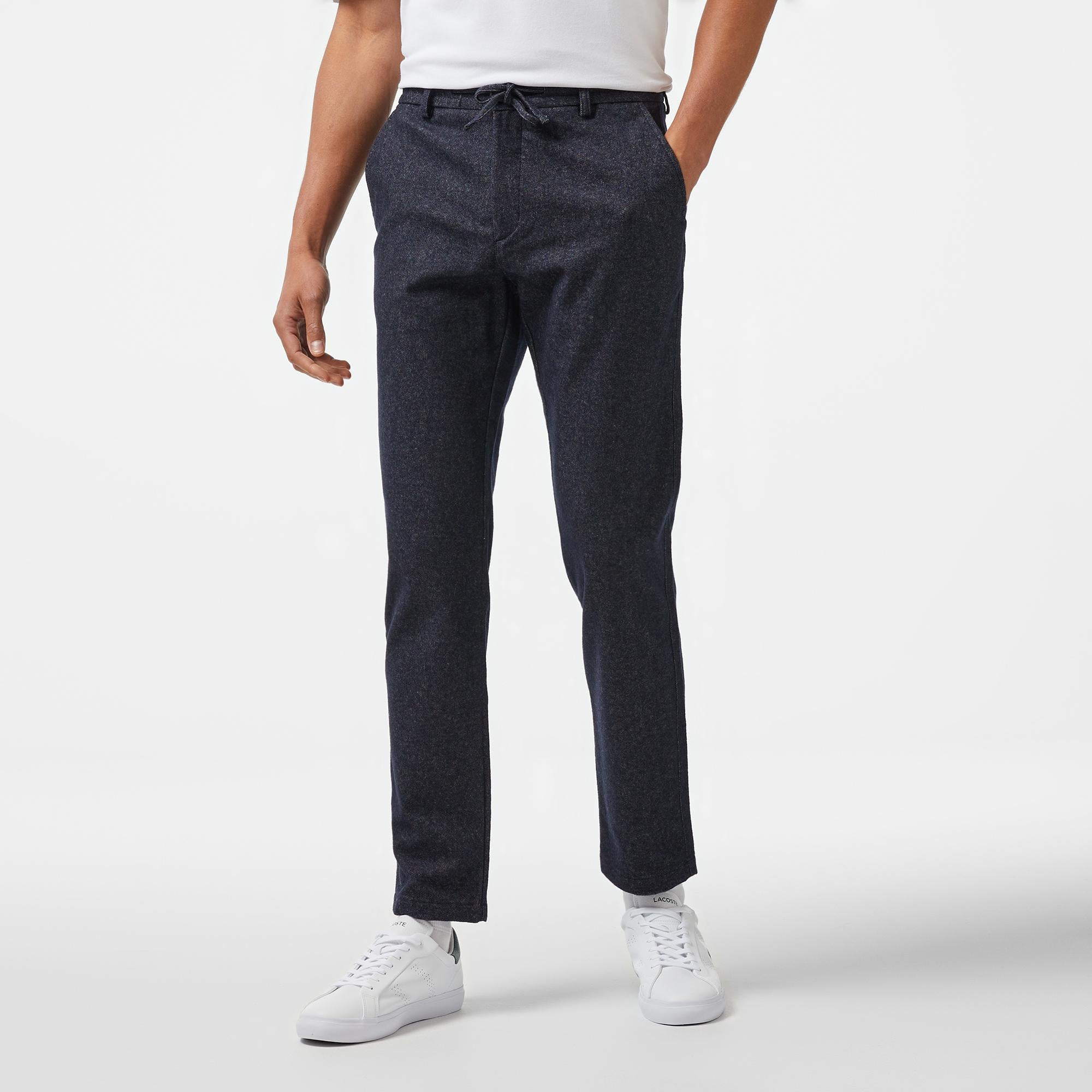 Erkek Tapered Fit Chino Lacivert Yün Karışımlı Pantolon