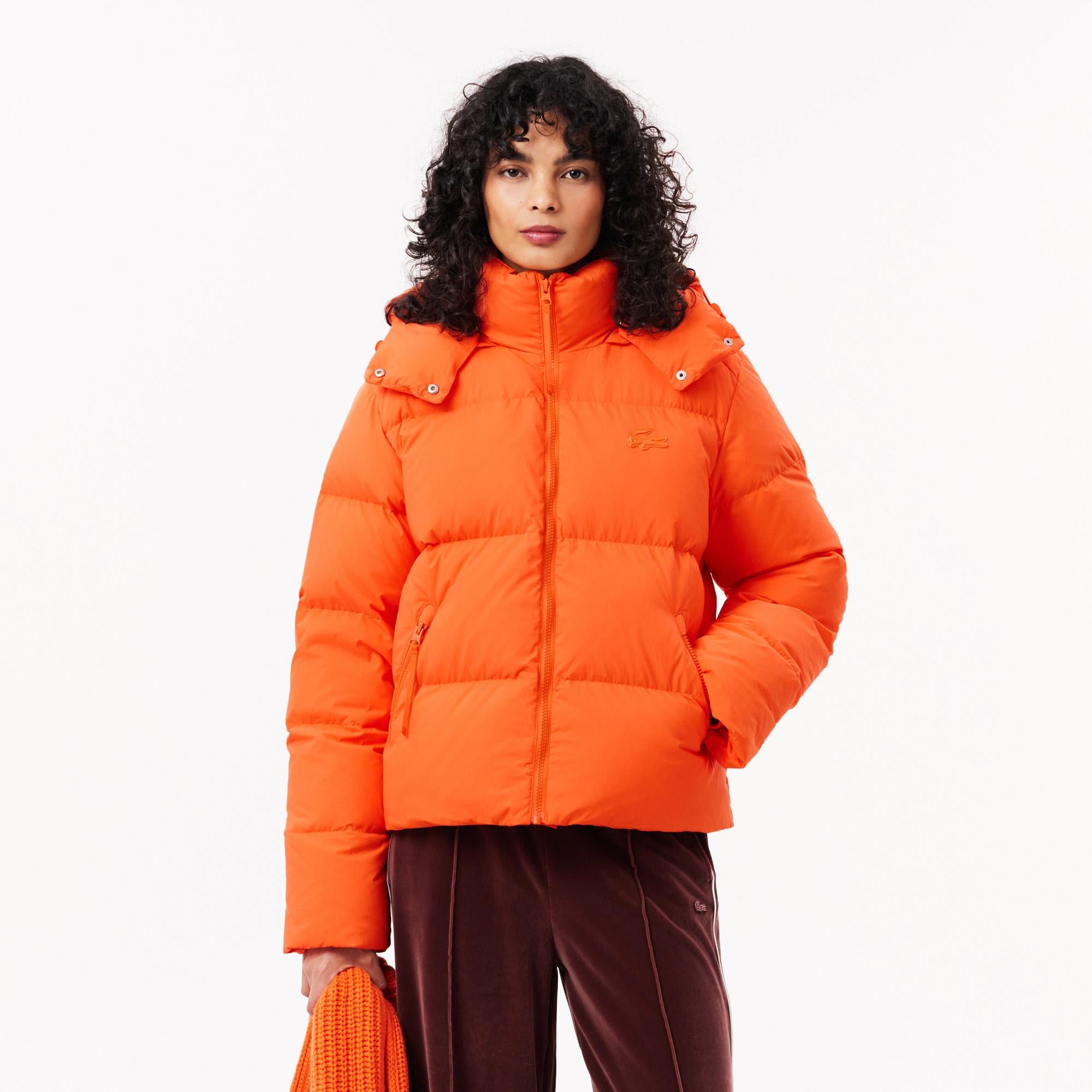 Kadın Relaxed Fit Kapüşonlu Turuncu Şişme Mont