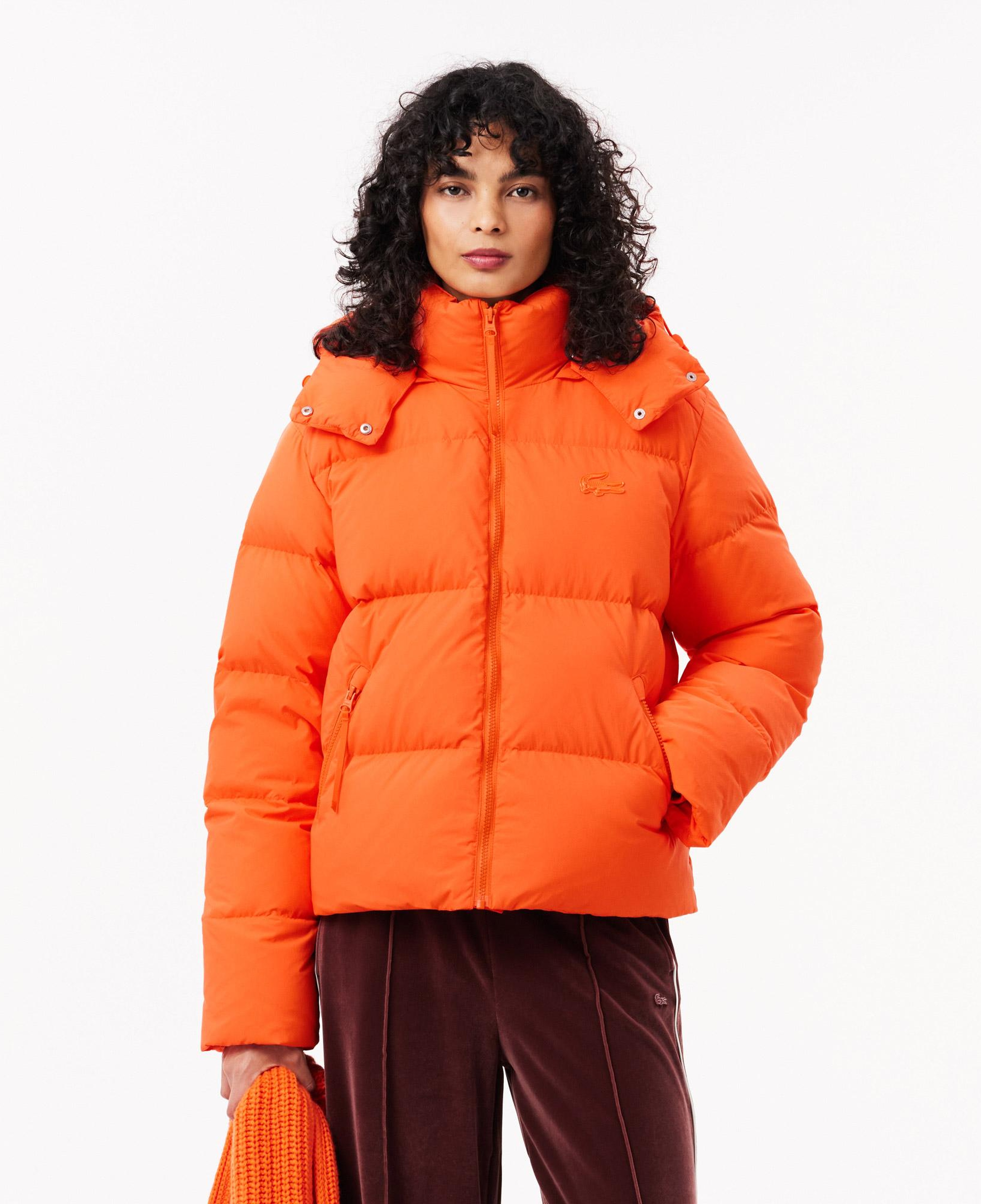 Kadın Relaxed Fit Kapüşonlu Turuncu Şişme Mont