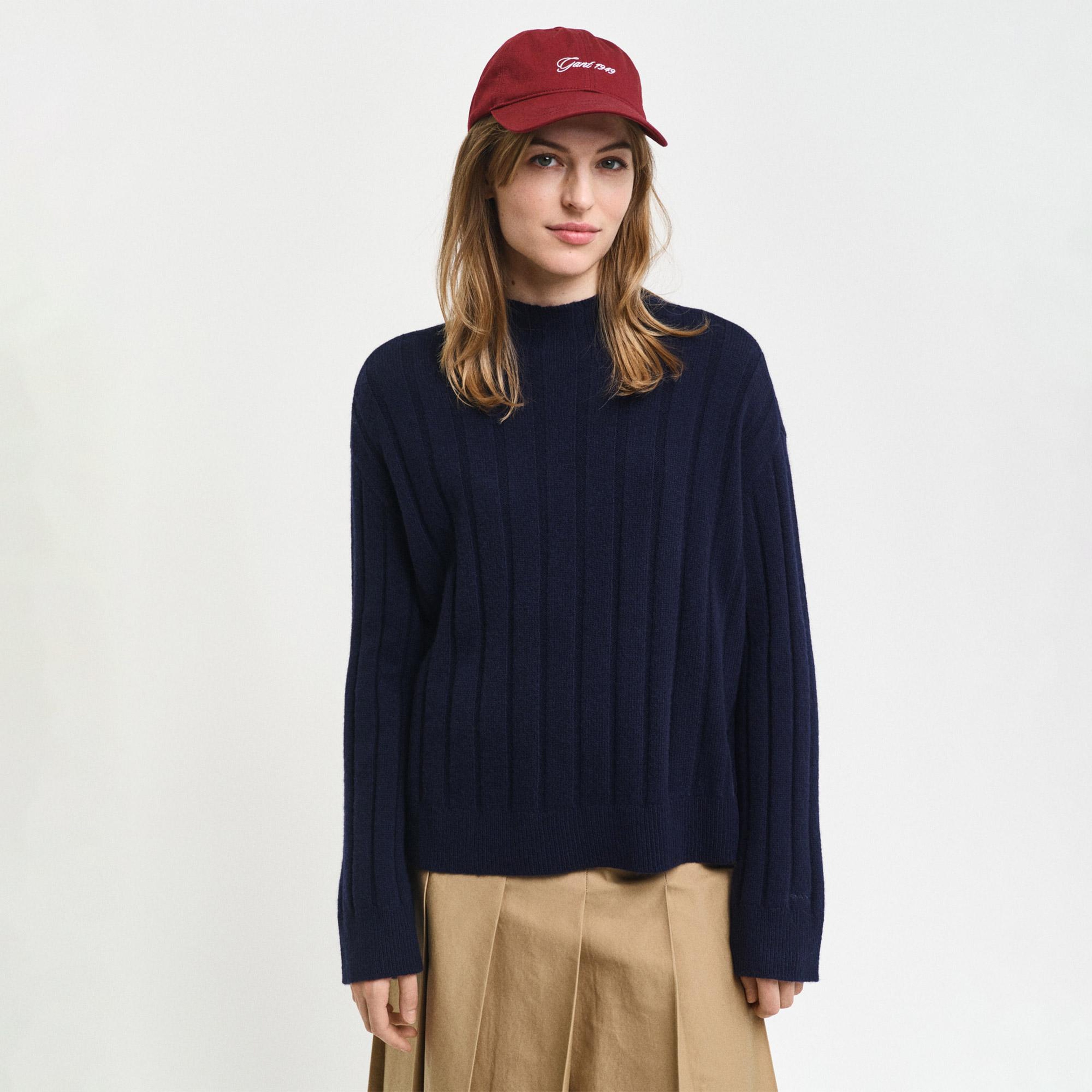 GANT Kadın Lacivert Relaxed Fit Dik Yaka Yün Karışımlı Kazak