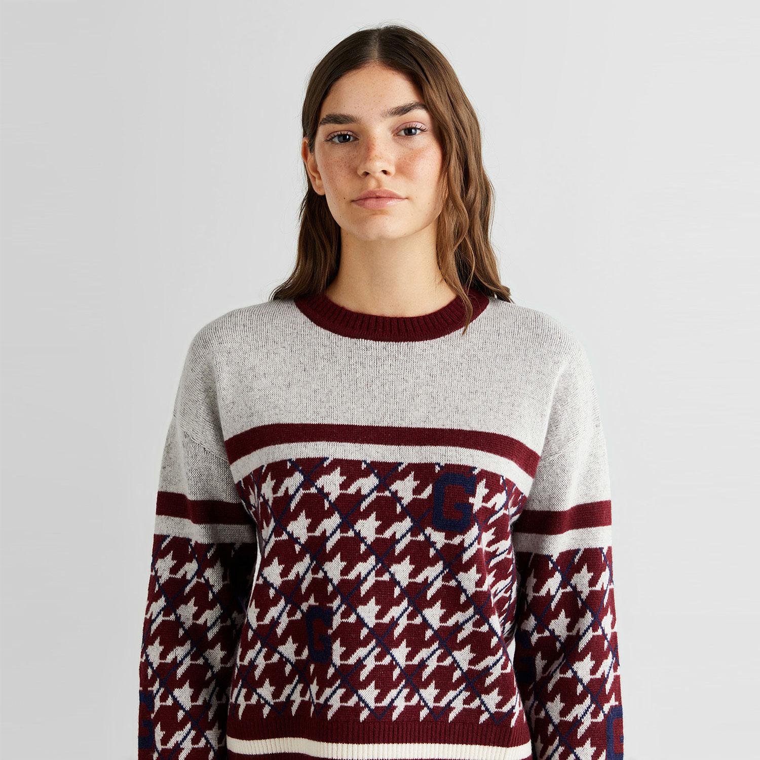 GANT Kadın Bordo Relaxed Fit Bisiklet Yaka Logolu Yün Karışımlı Kazak
