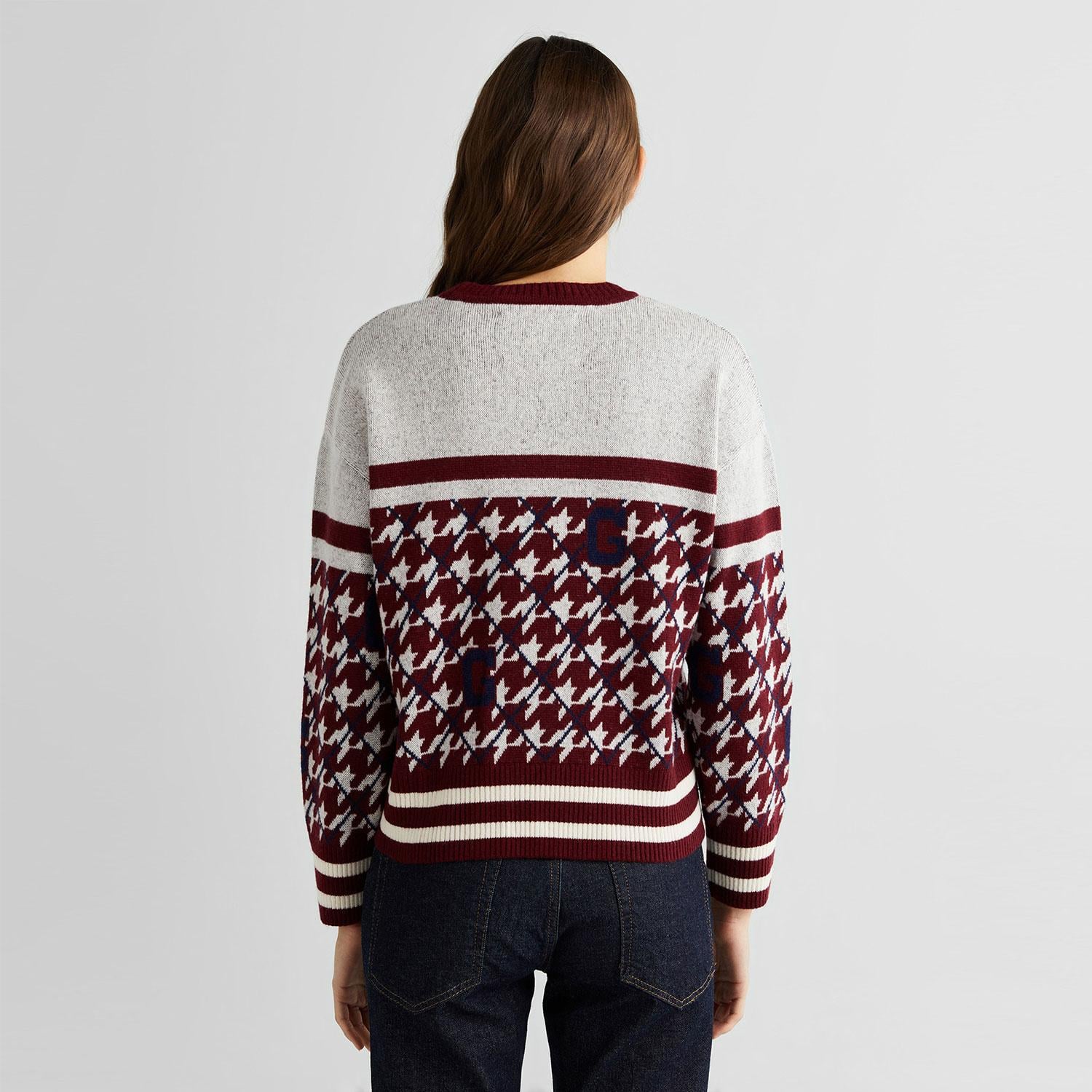 GANT Kadın Bordo Relaxed Fit Bisiklet Yaka Logolu Yün Karışımlı Kazak