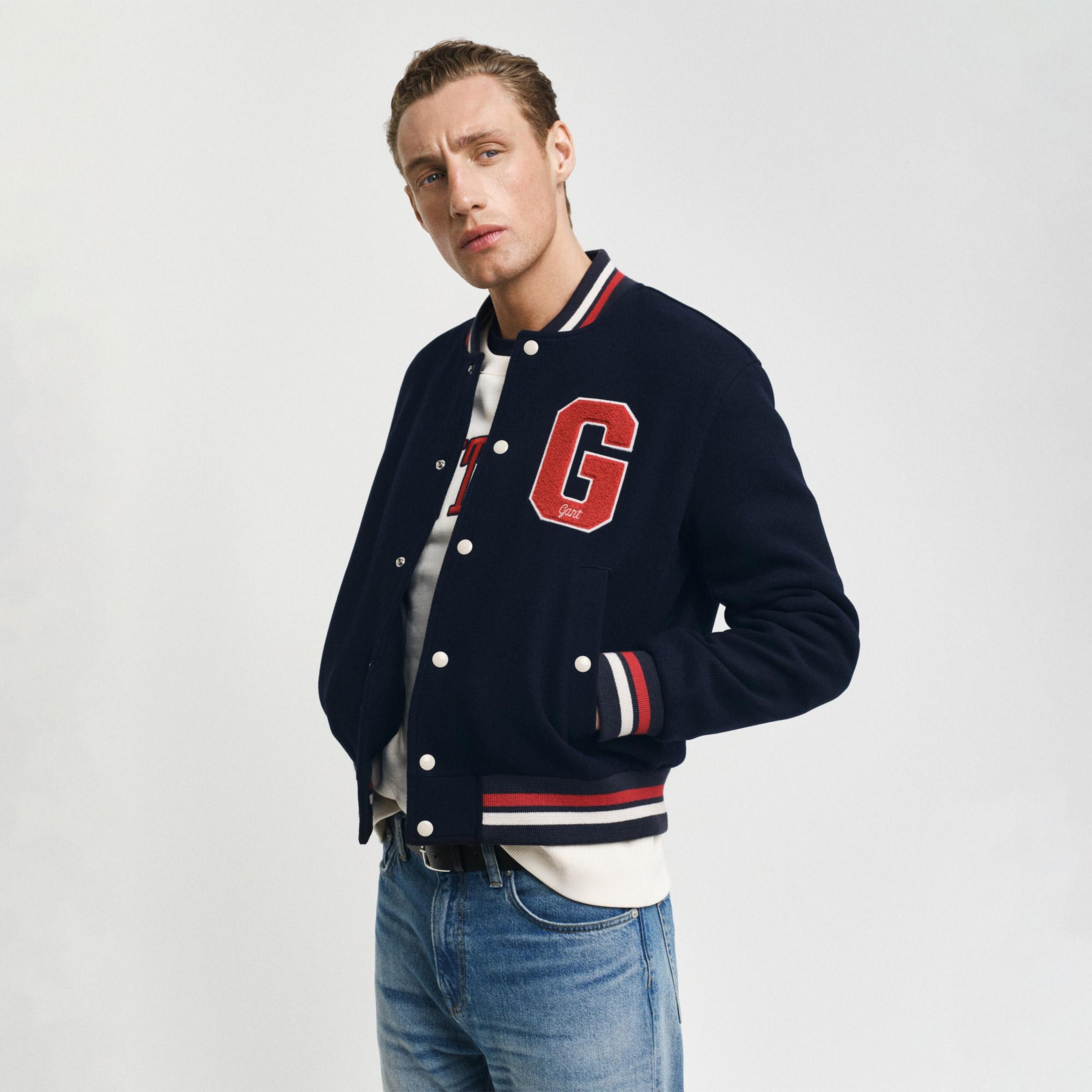 GANT Unisex Lacivert Hakim Yaka Logolu Bomber Ceket