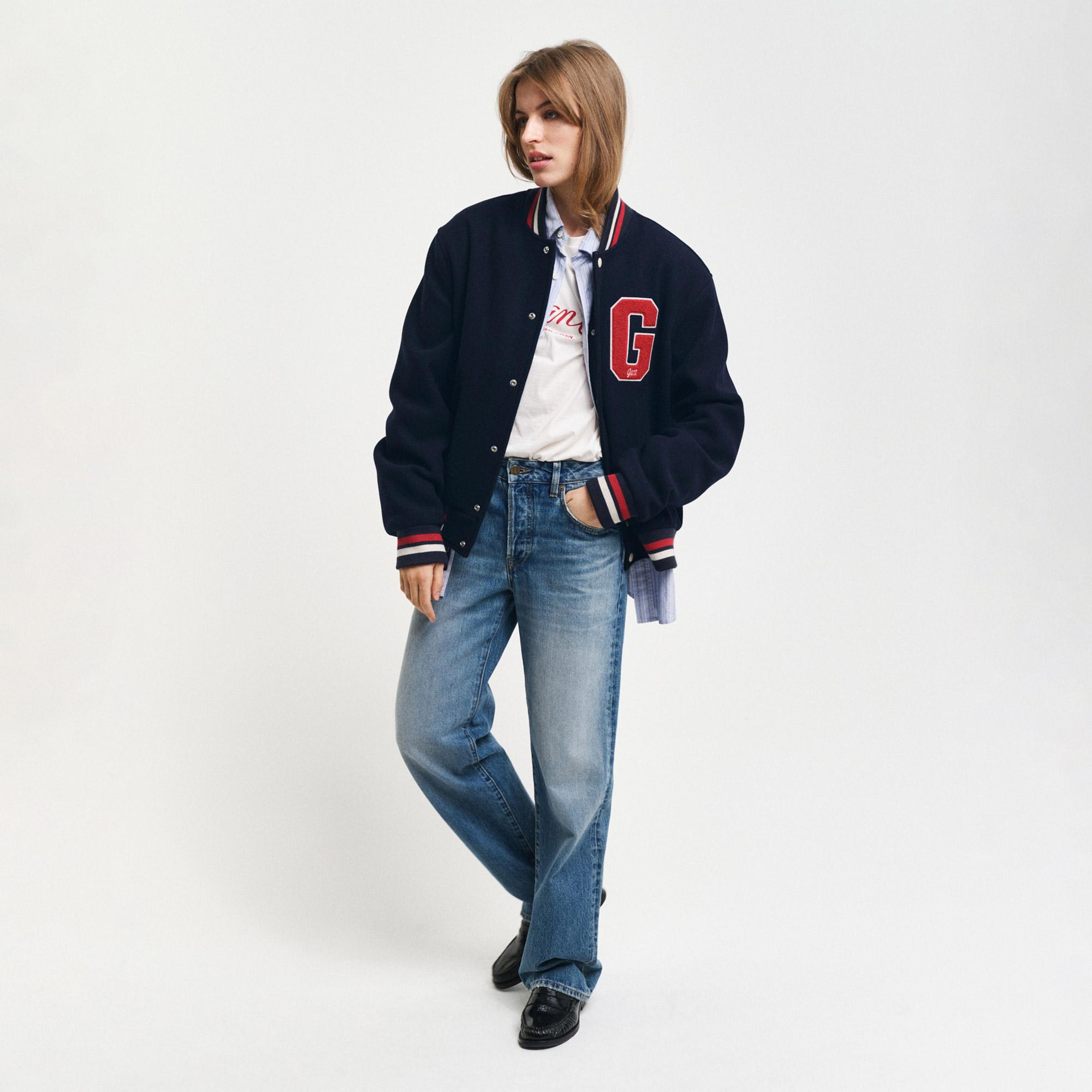 GANT Unisex Lacivert Hakim Yaka Logolu Bomber Ceket
