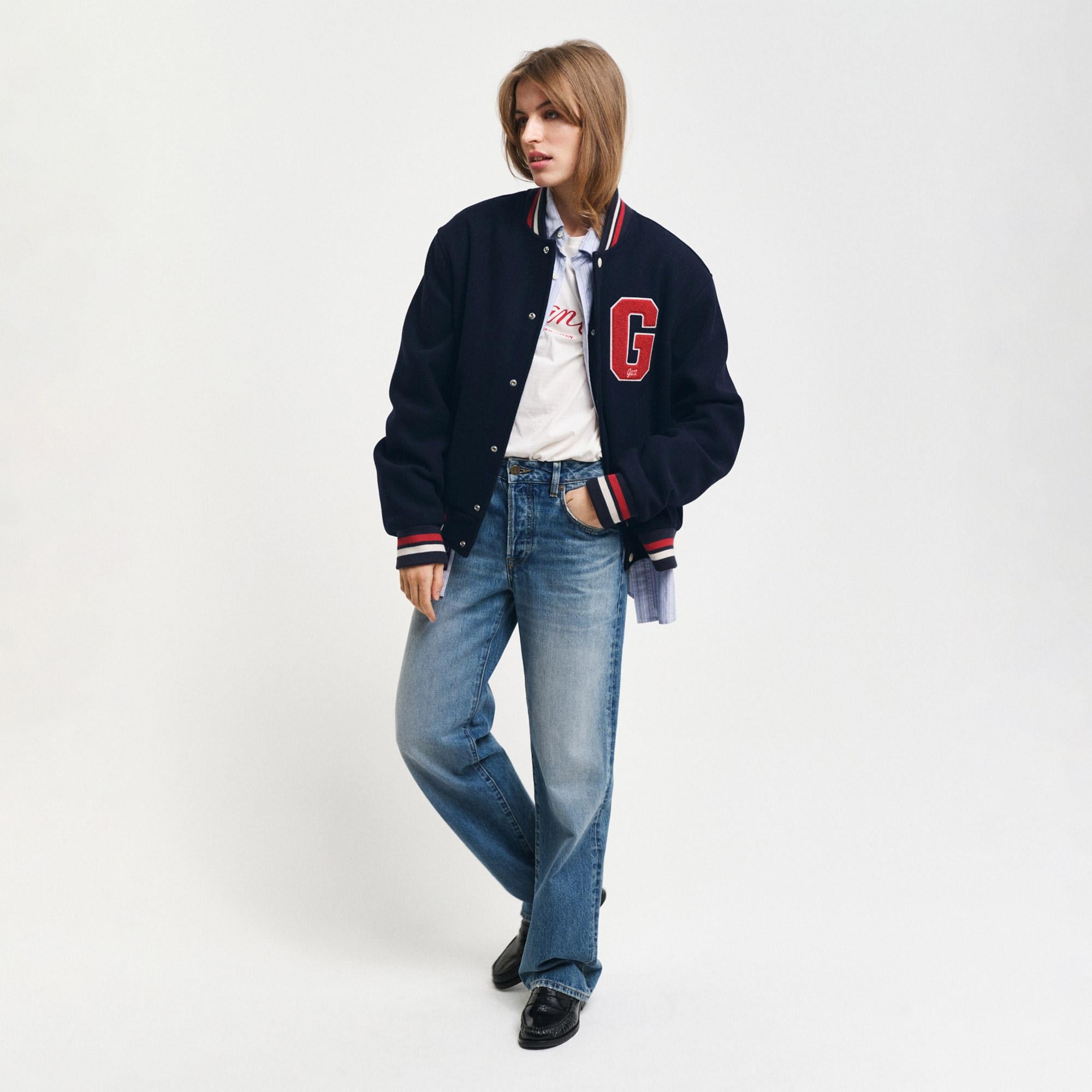 GANT Unisex Lacivert Hakim Yaka Logolu Bomber Ceket