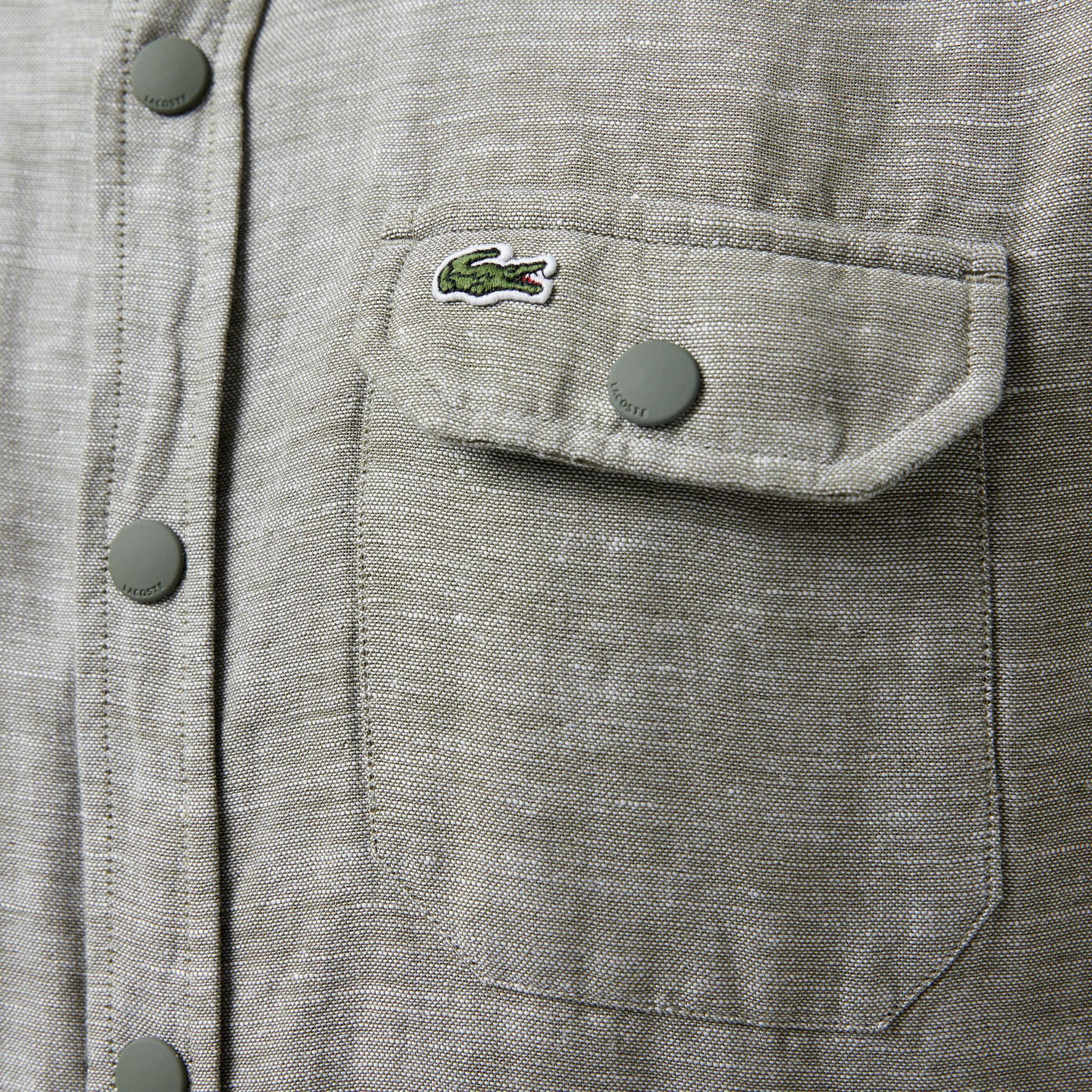 Lacoste Erkek Relaxed Fit Yeşil Keten Karışımlı Gömlek