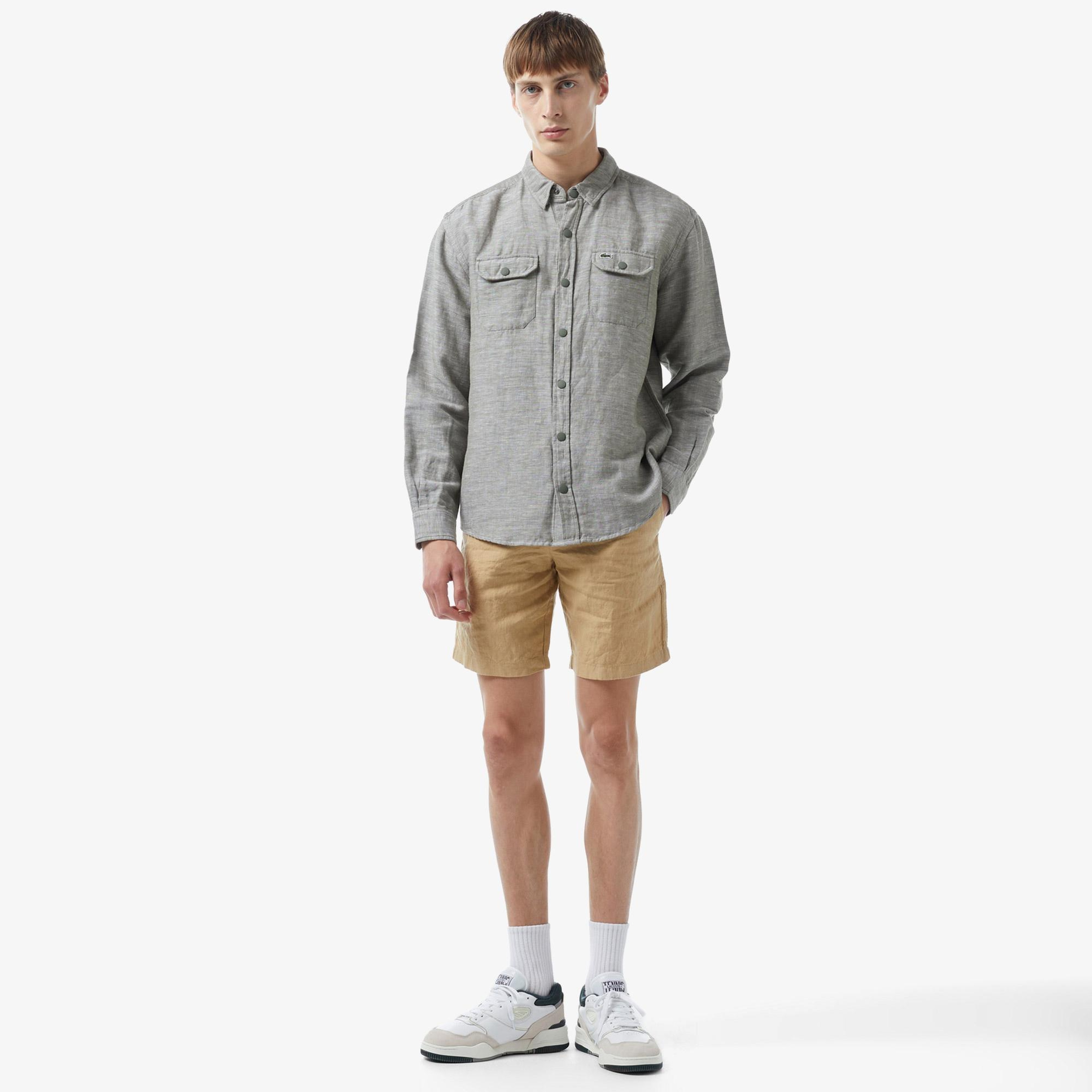 Lacoste Erkek Relaxed Fit Yeşil Keten Karışımlı Gömlek