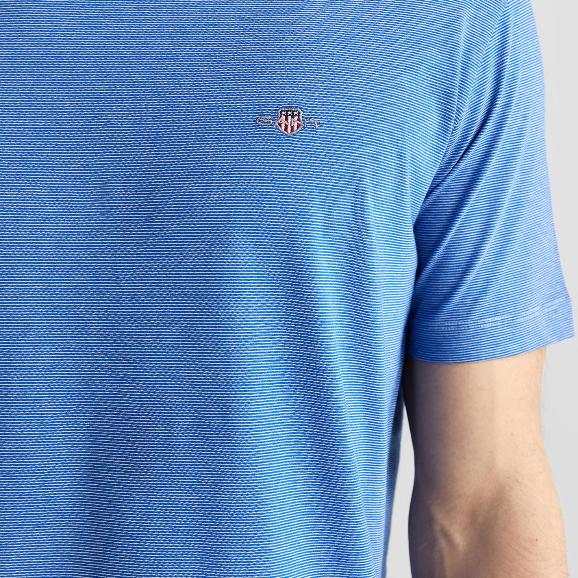 GANT Erkek Mavi Regular Fit Bisiklet Yaka Çizgili T-Shirt