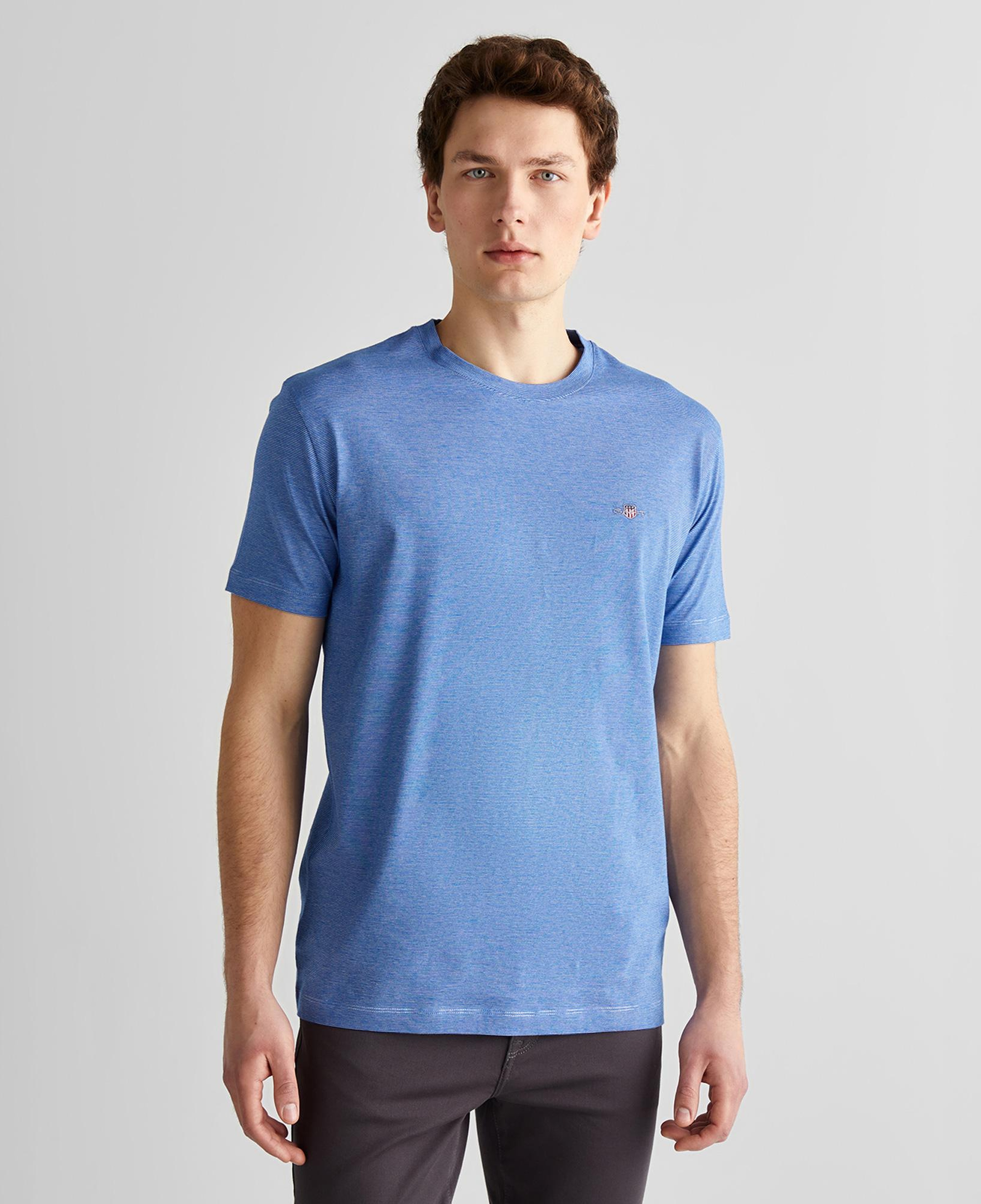 GANT Erkek Mavi Regular Fit Bisiklet Yaka Çizgili T-Shirt