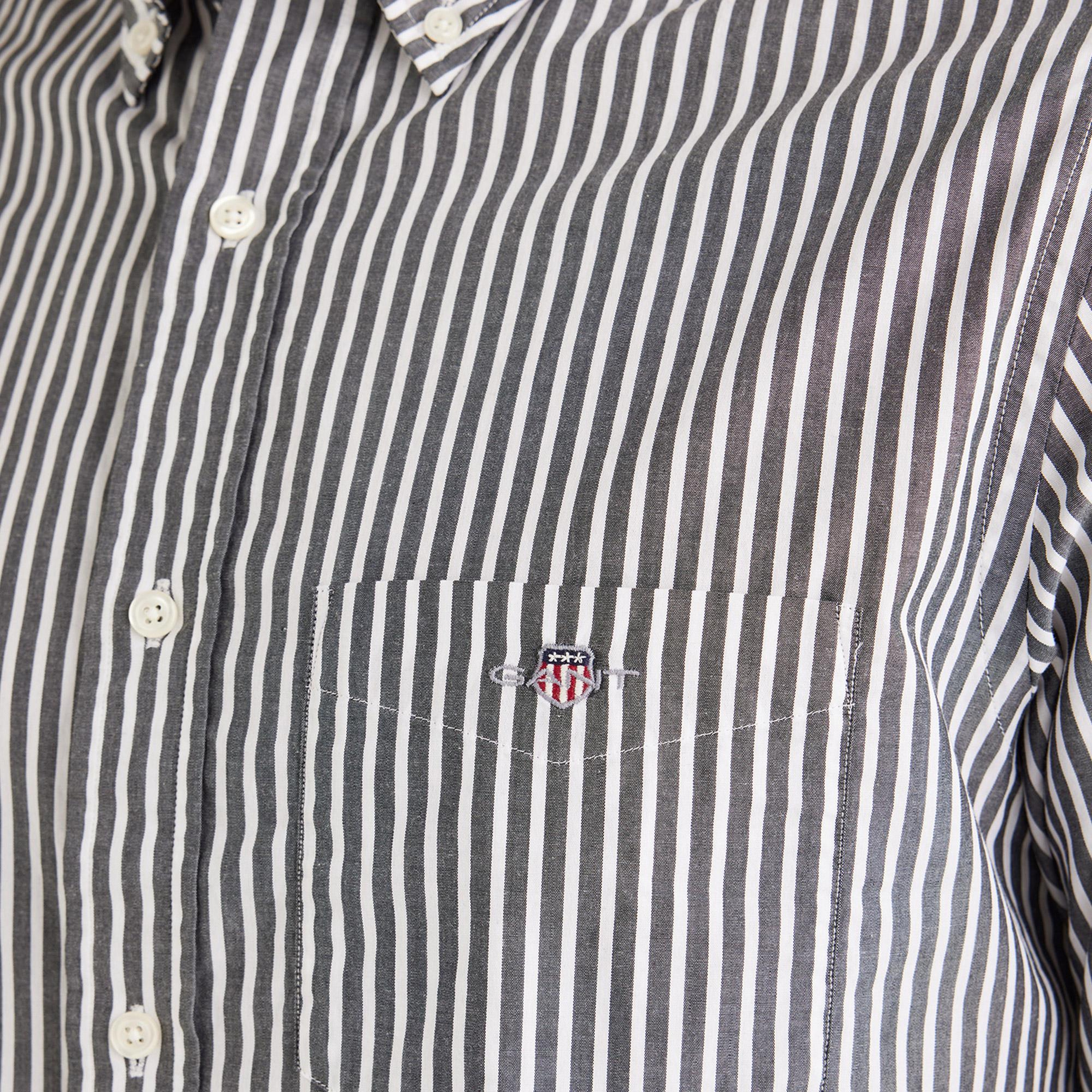 GANT Erkek Siyah Regular Fit Düğmeli Yaka Çizgili Poplin Gömlek