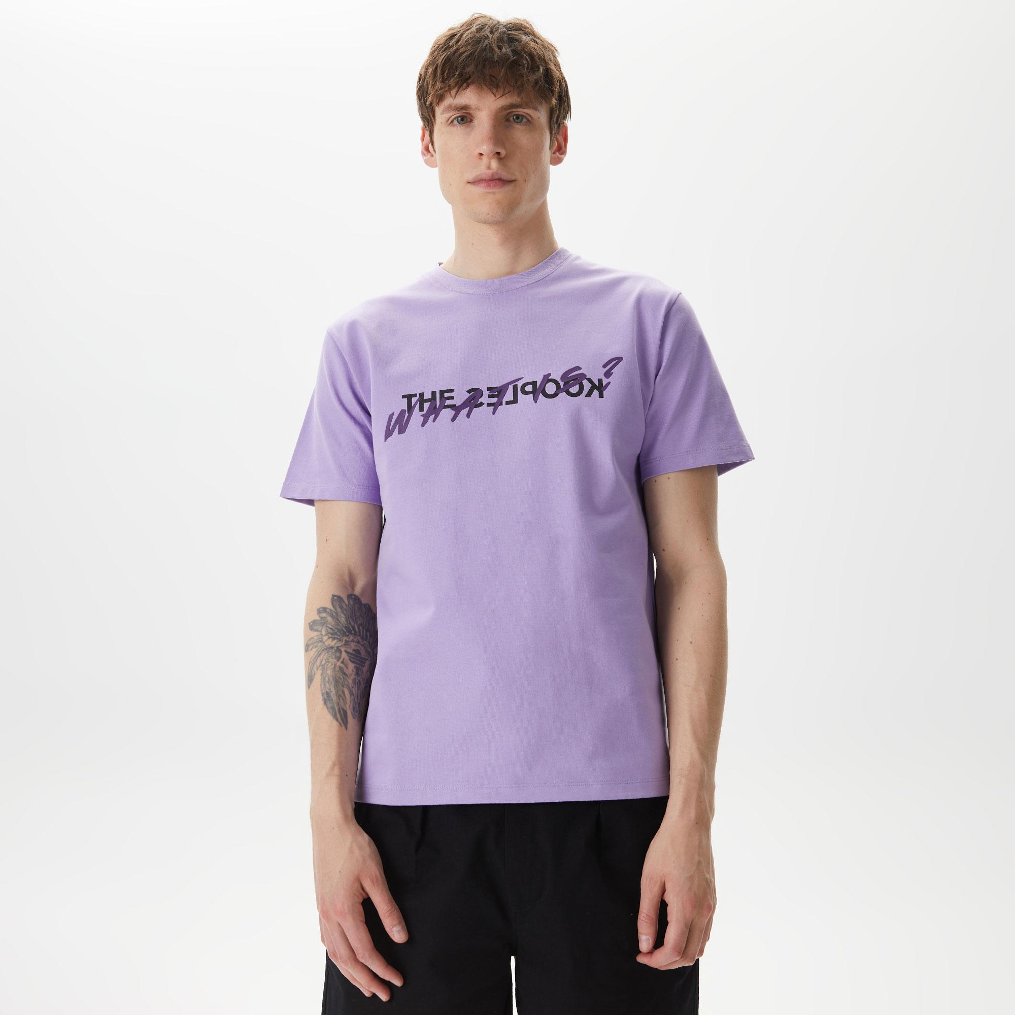 ERKEK BASKILI BİSİKLET YAKA MOR T-SHIRT