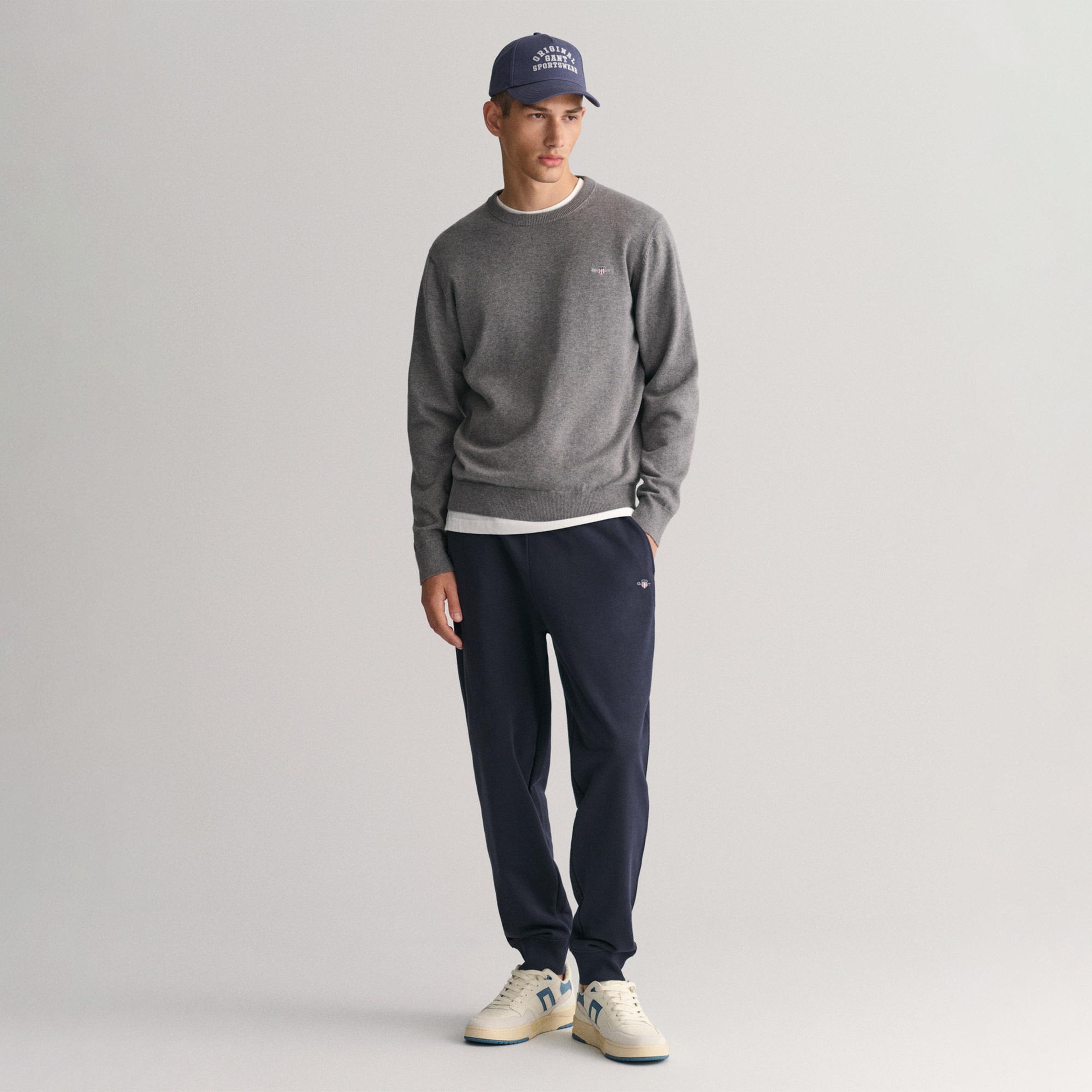 Gant Erkek Gri Regular Fit Bisiklet Yaka Kazak
