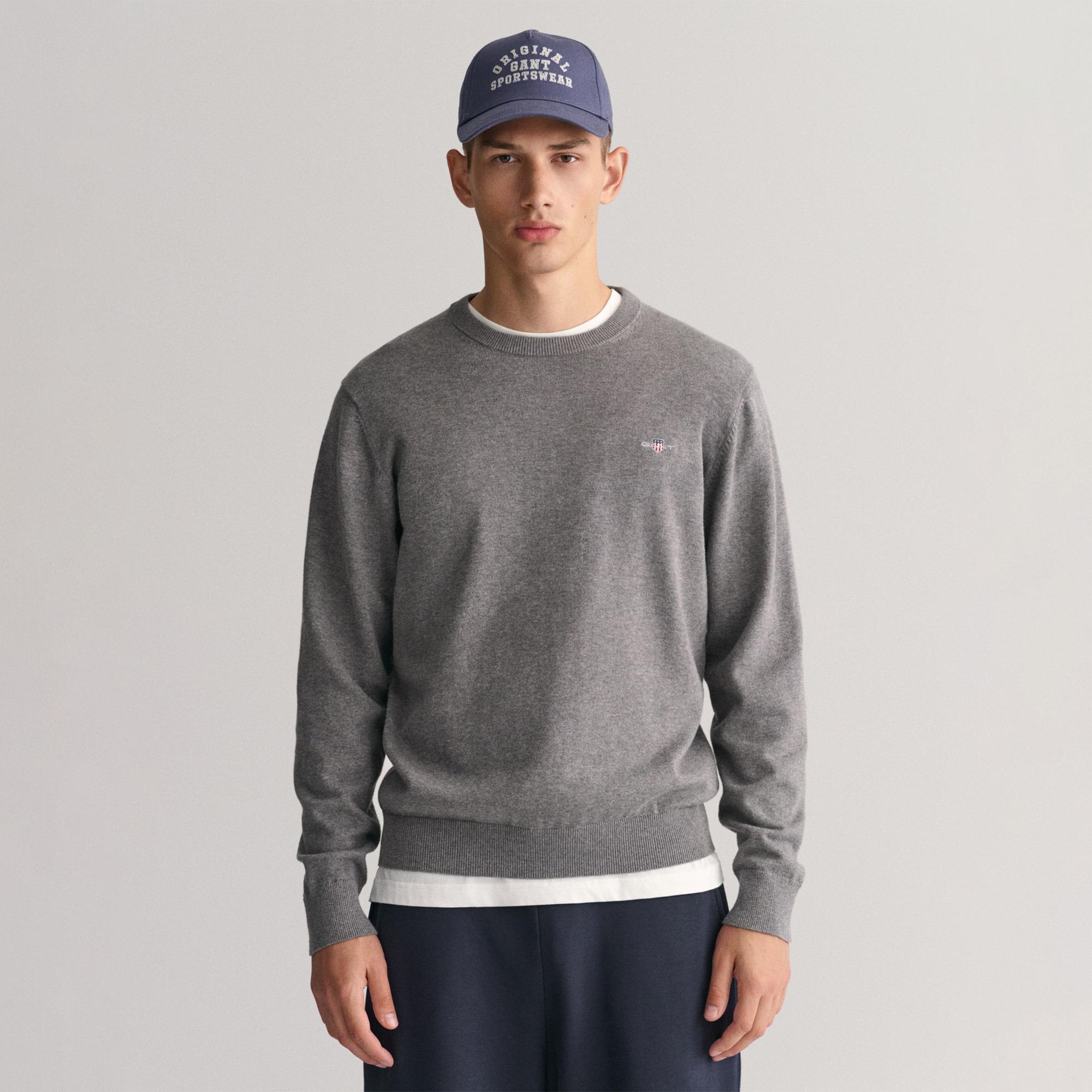 Gant Erkek Gri Regular Fit Bisiklet Yaka Kazak