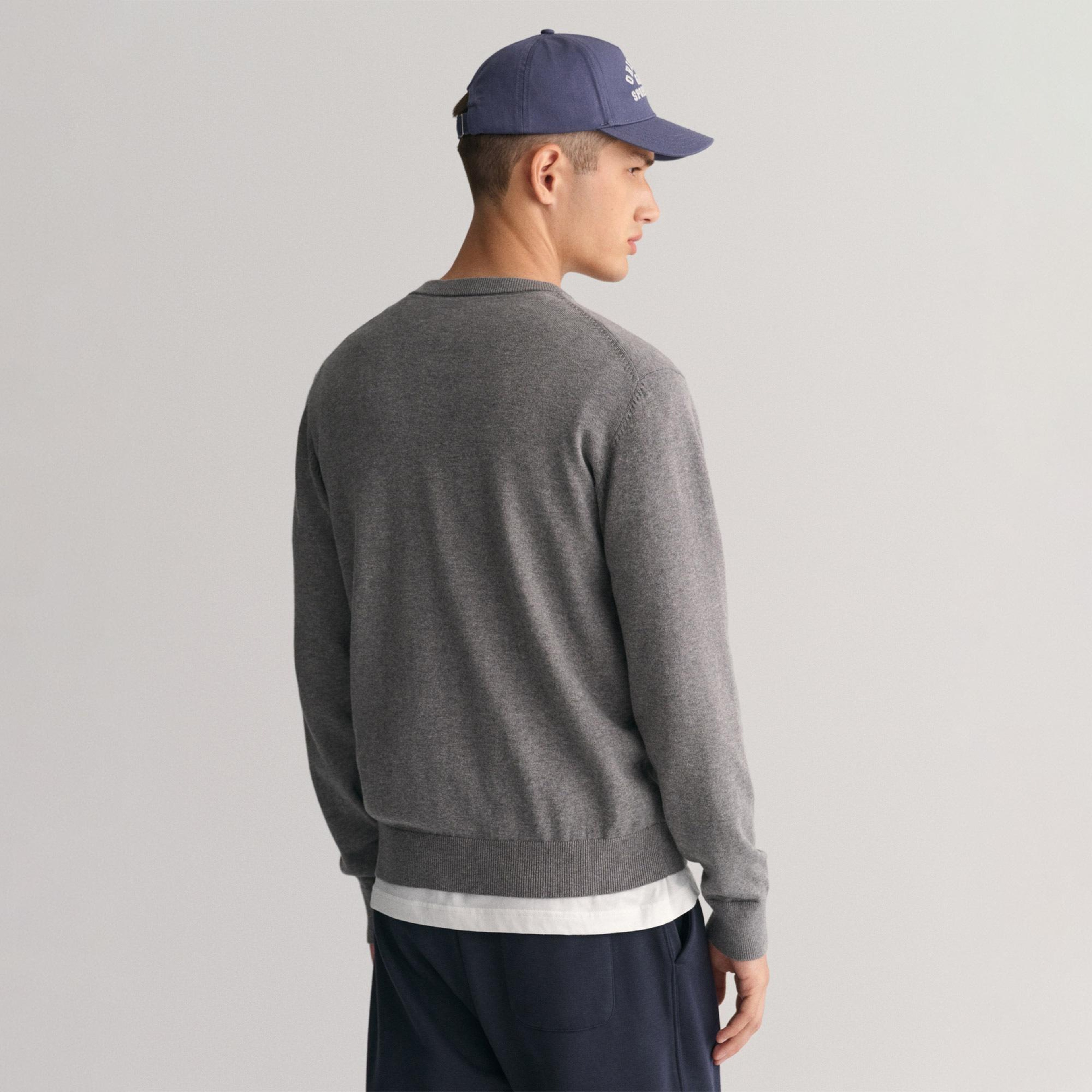 Gant Erkek Gri Regular Fit Bisiklet Yaka Kazak