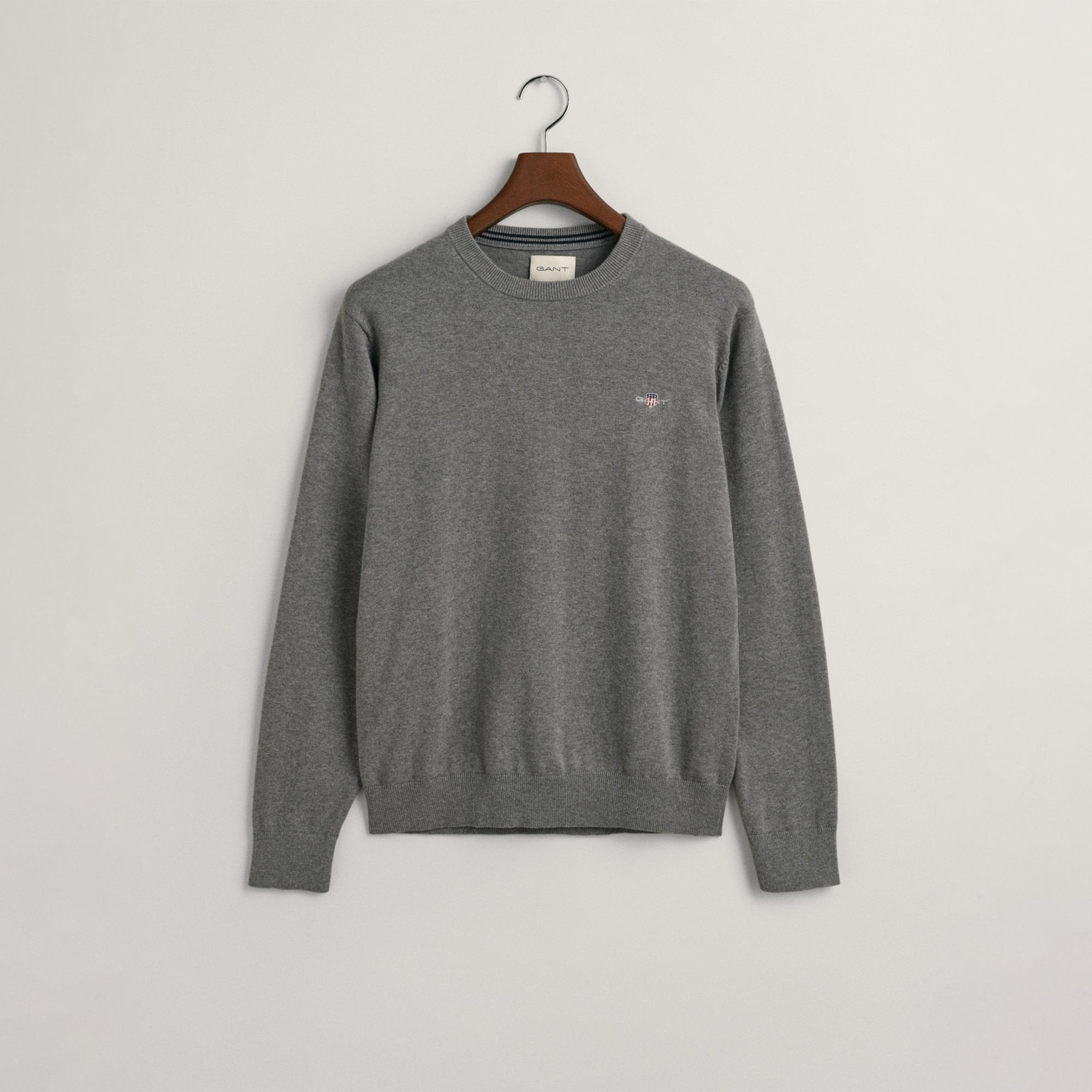 Gant Erkek Gri Regular Fit Bisiklet Yaka Kazak