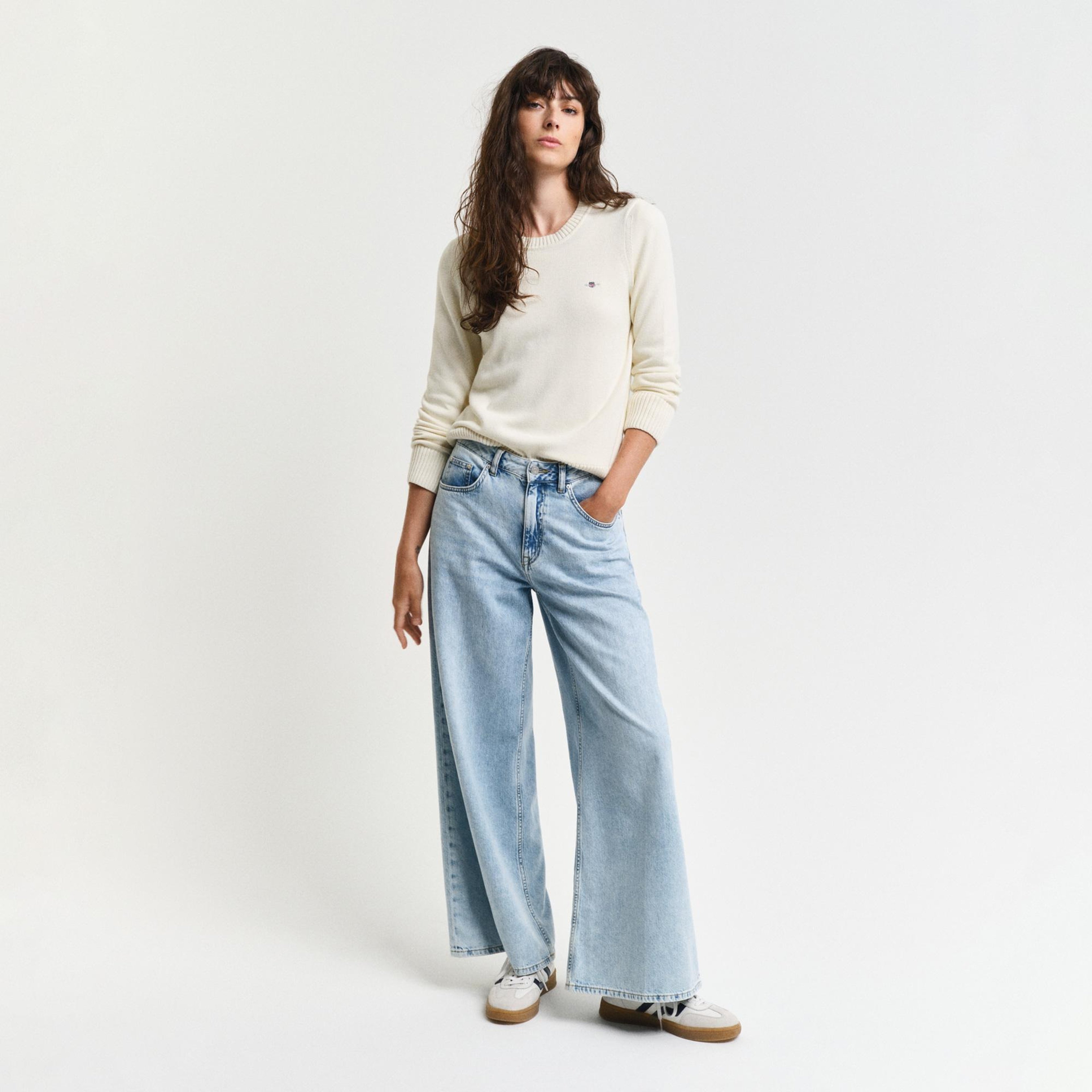 GANT Kadın Krem Regular Fit Bisiklet Yaka Triko Kazak