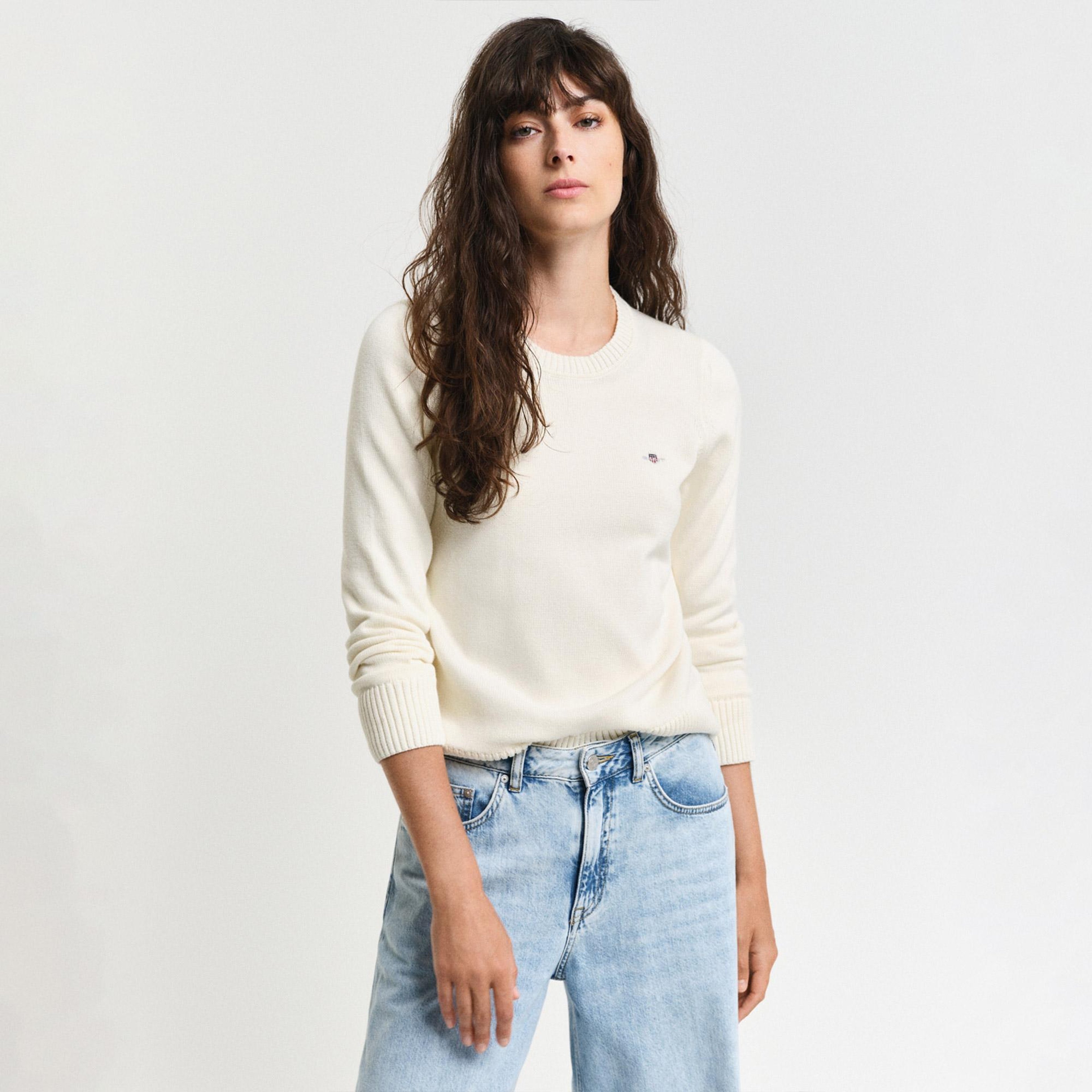 GANT Kadın Krem Regular Fit Bisiklet Yaka Triko Kazak