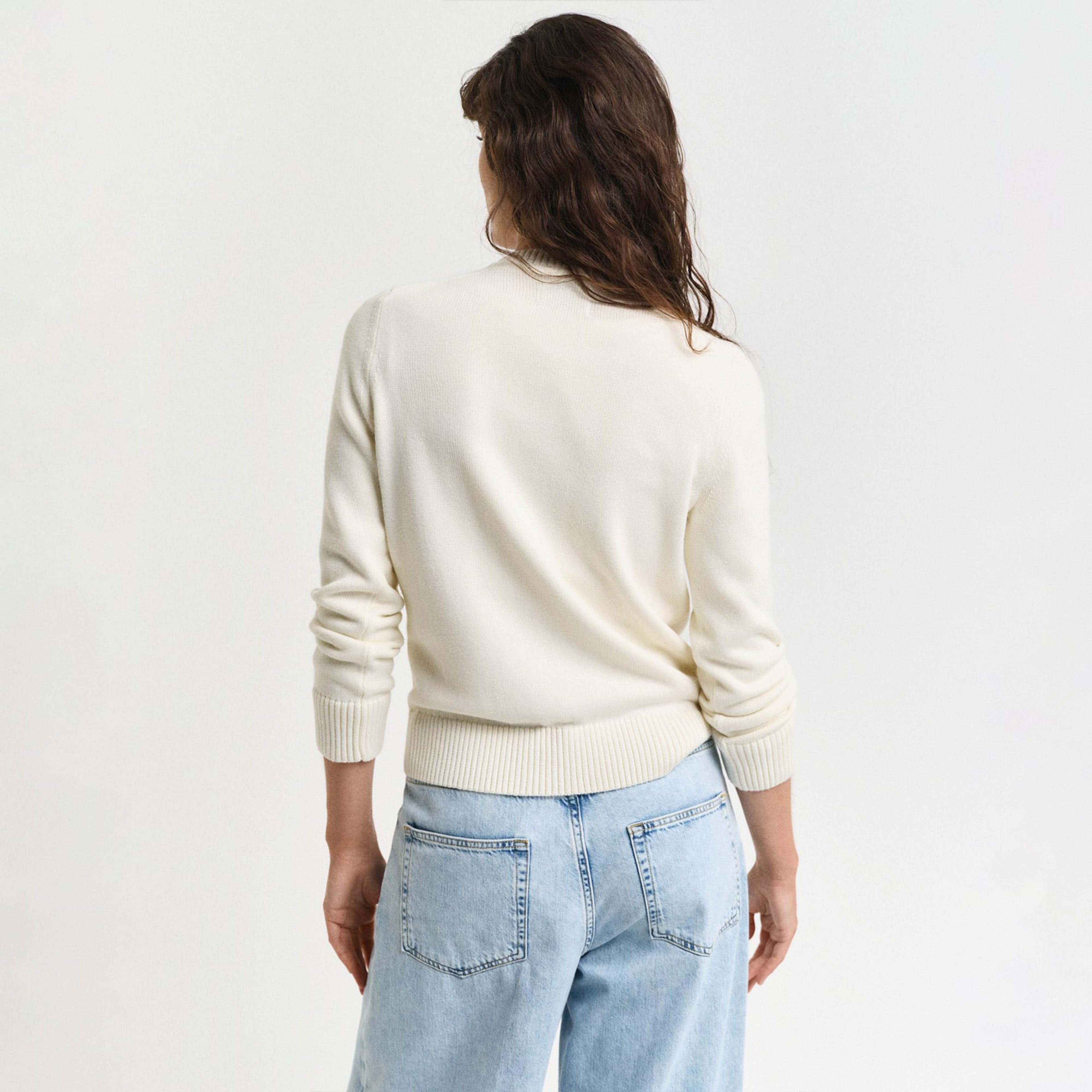 GANT Kadın Krem Regular Fit Bisiklet Yaka Triko Kazak