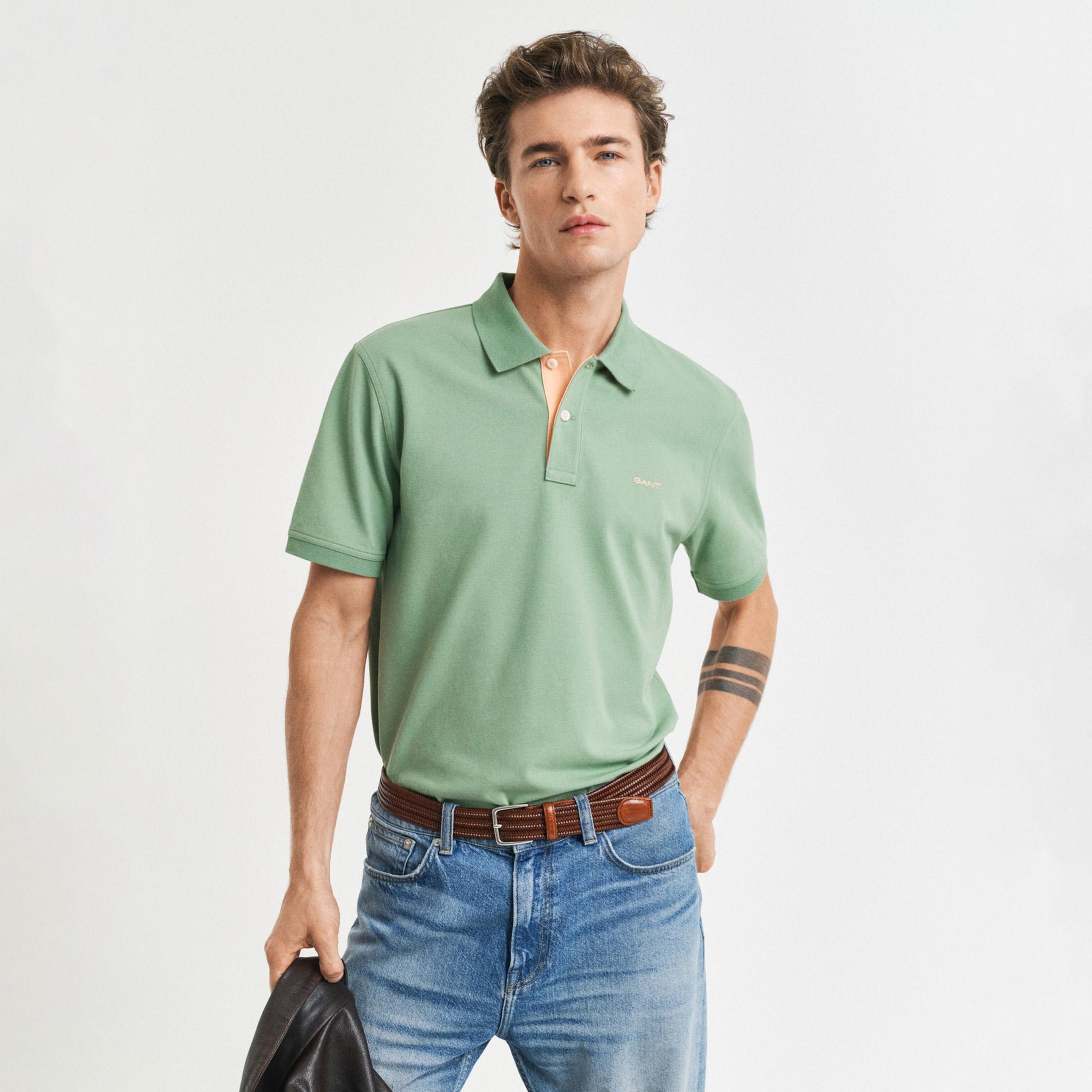 GANT Erkek Yeşil Regular Fit Polo Yaka T-Shirt