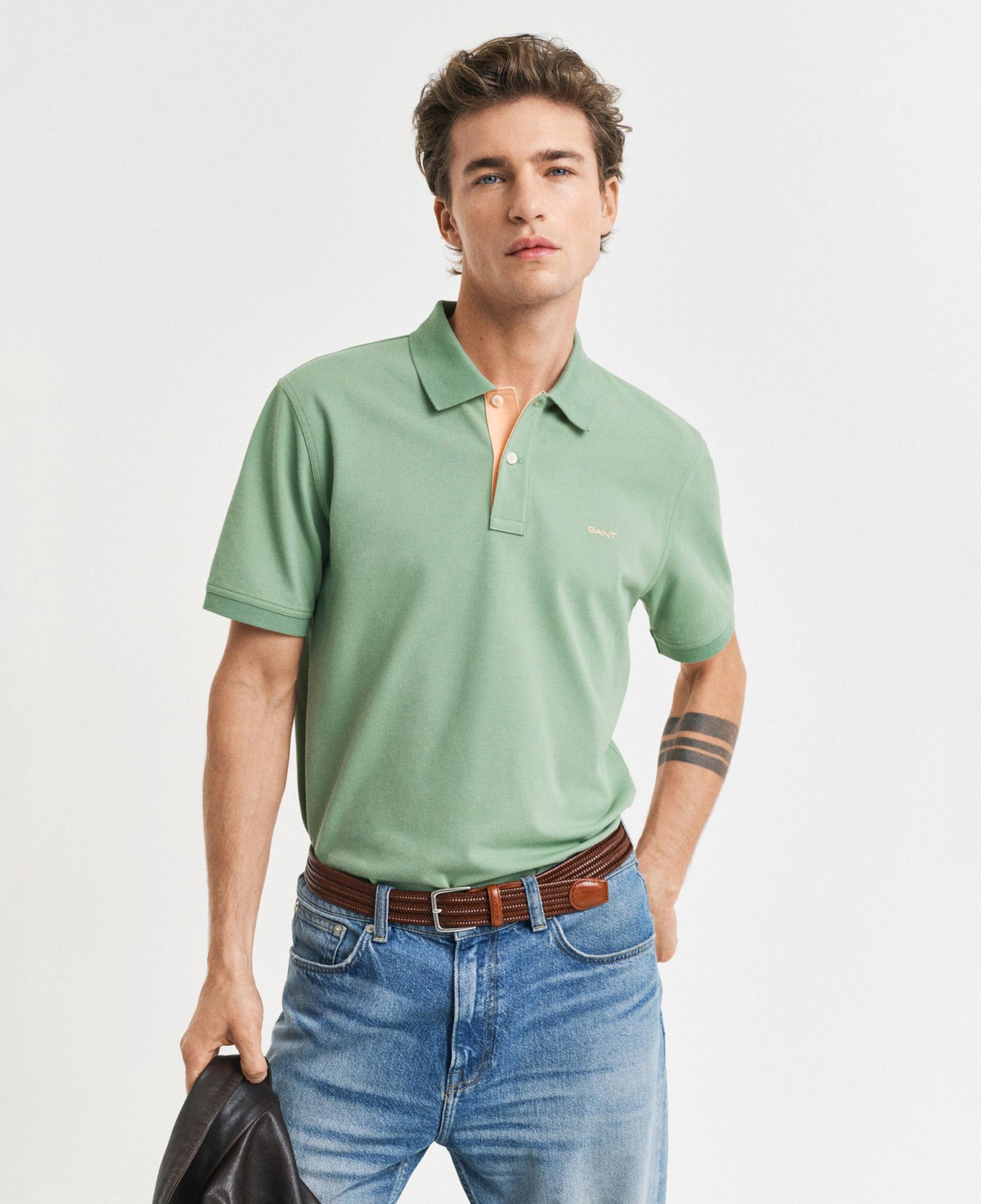 GANT Erkek Yeşil Regular Fit Polo Yaka T-Shirt
