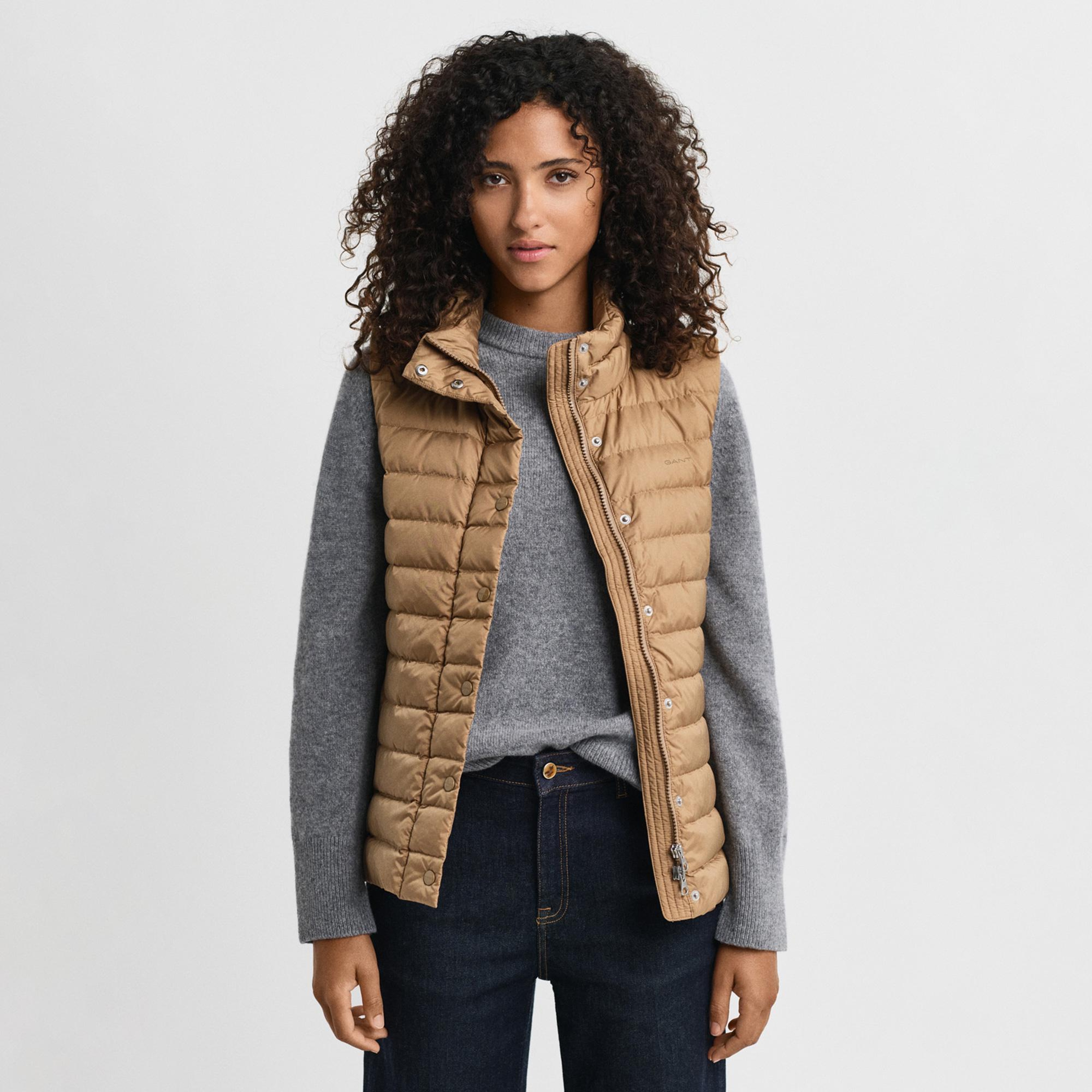 GANT Kadın Kahverengi Regular Fit Dik Yaka Kaz Tüyü Yelek