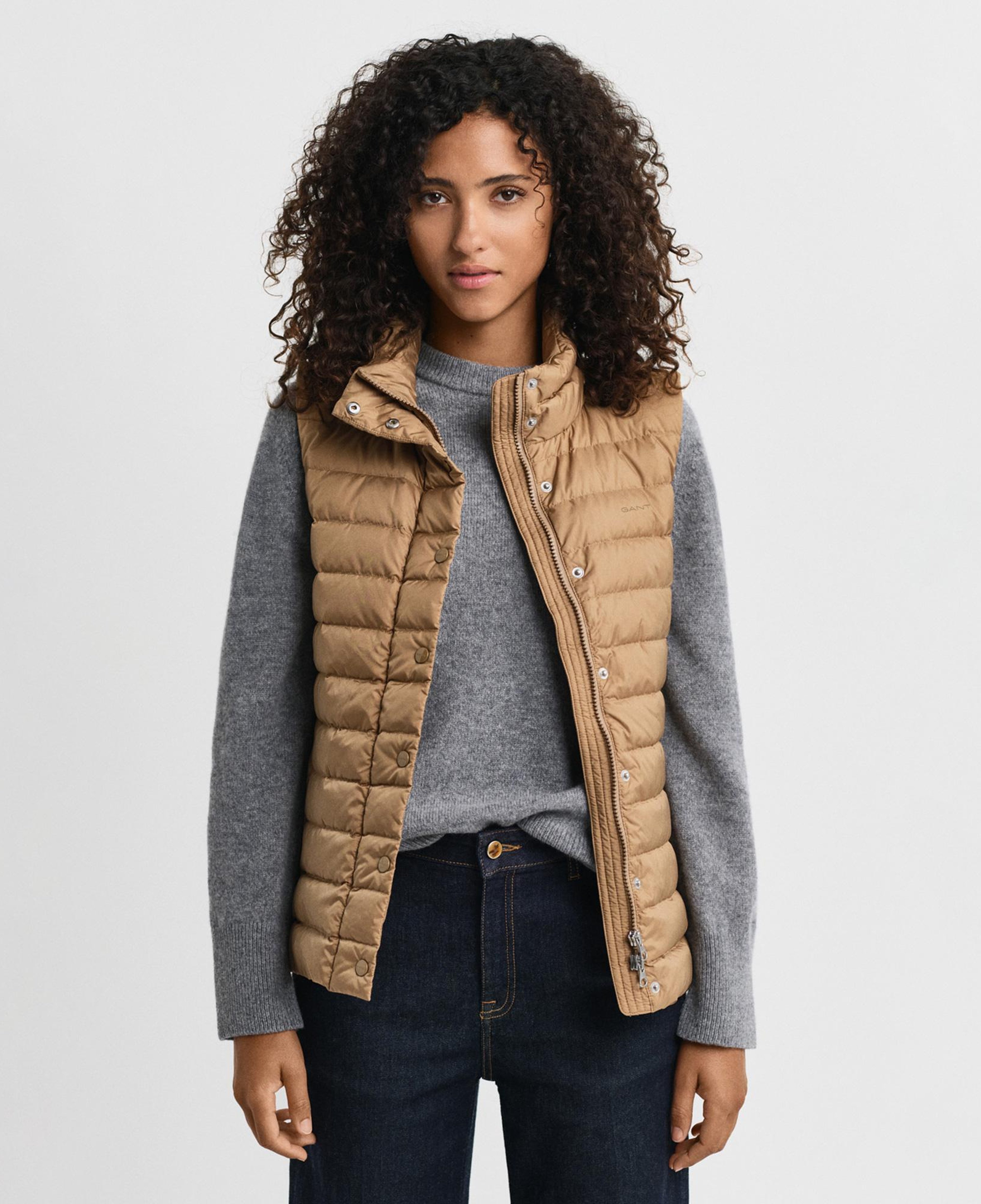 GANT Kadın Kahverengi Regular Fit Dik Yaka Kaz Tüyü Yelek