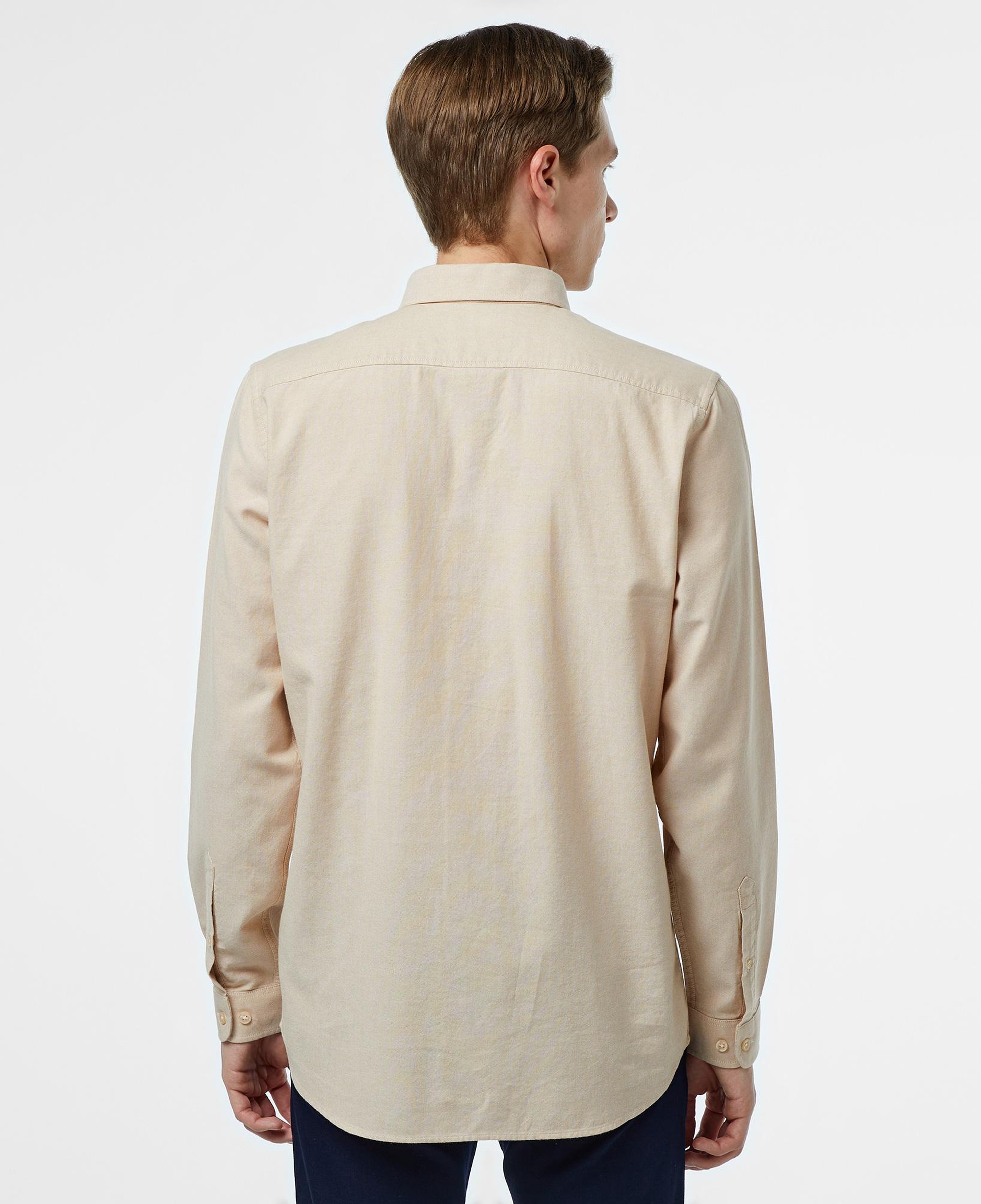 Erkek Slim Fit Düğmeli Yaka Bej Gömlek