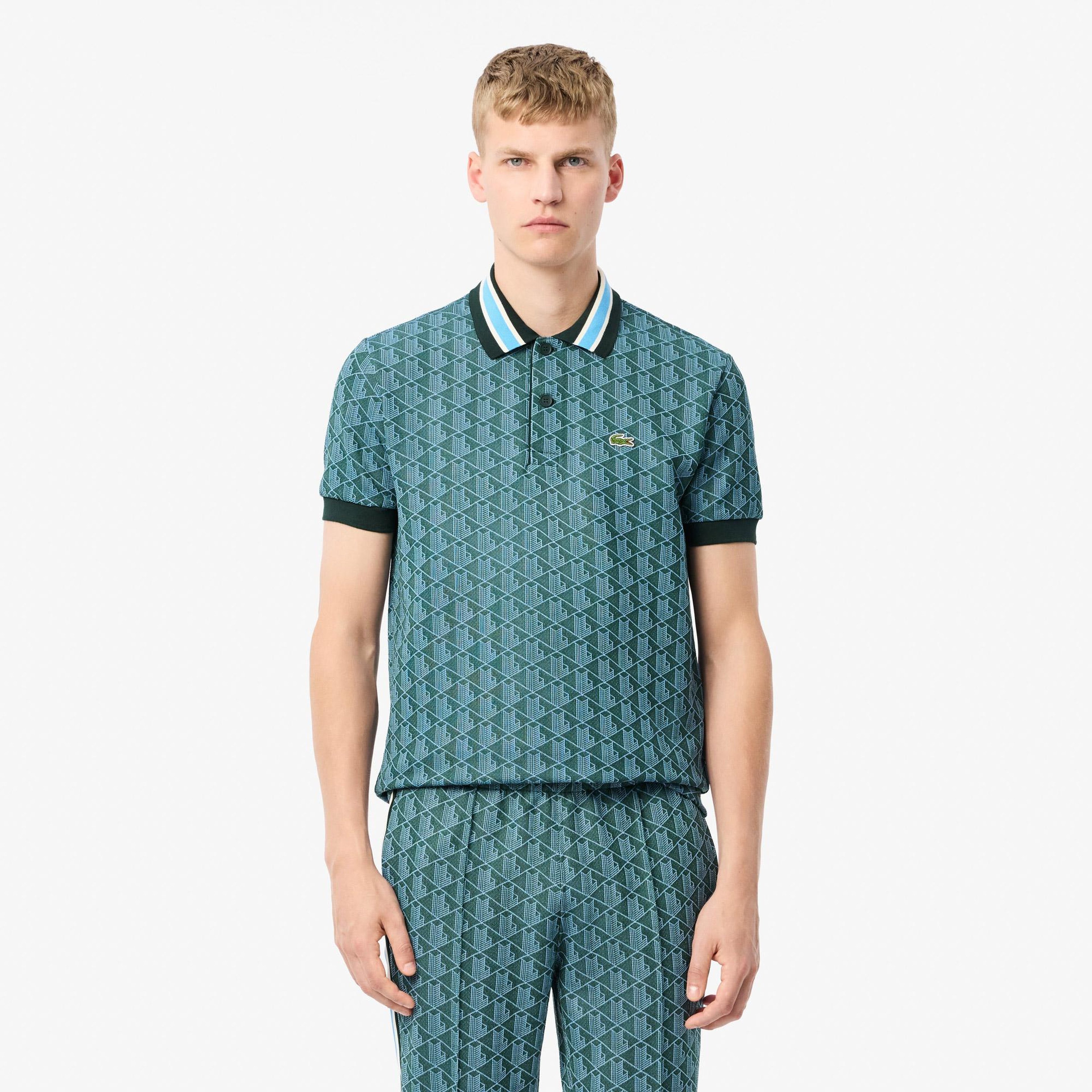 Erkek Classic Fit Monogram Yeşil Polo