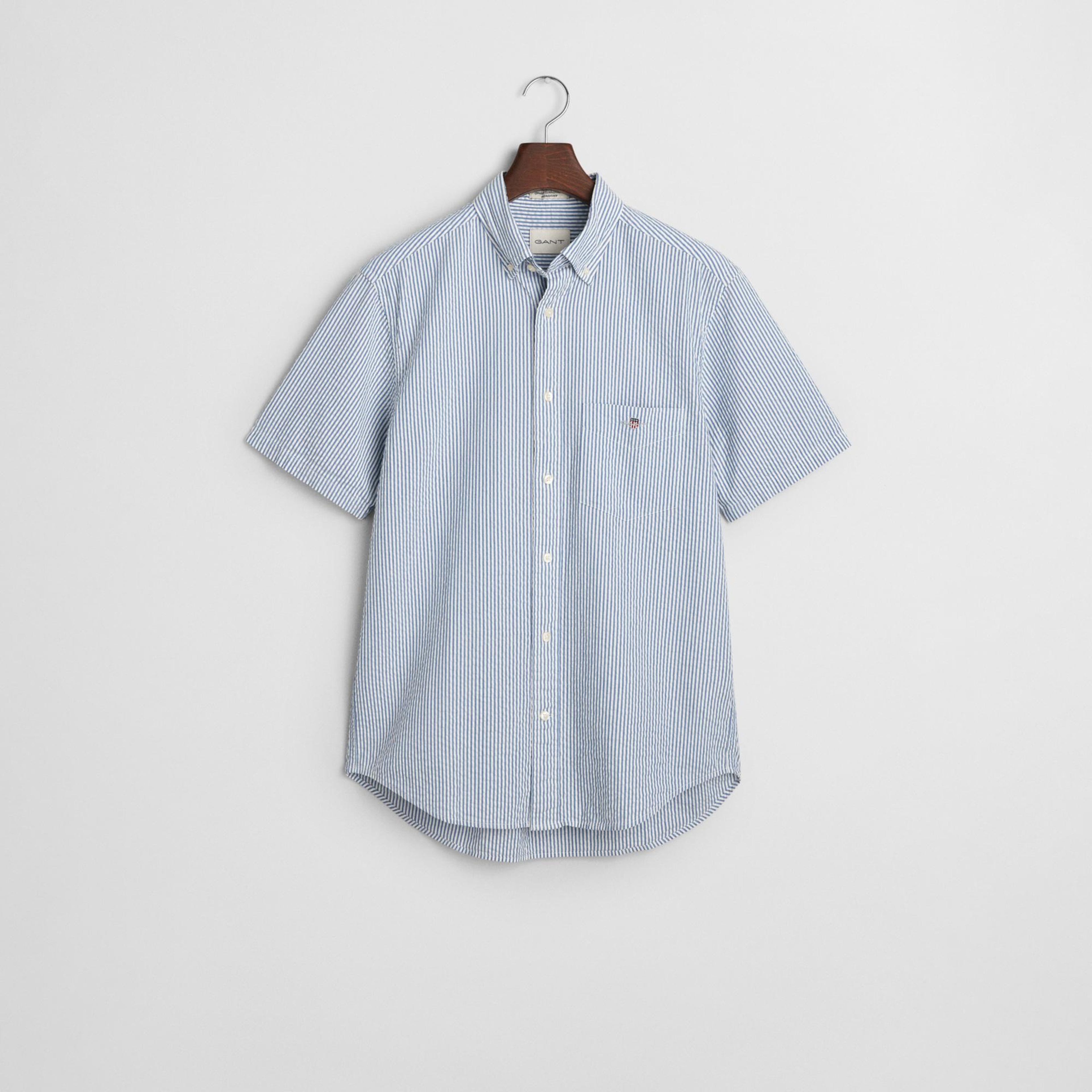 GANT Erkek Lacivert Regular Fit Düğmeli Yaka Çizgili Gömlek