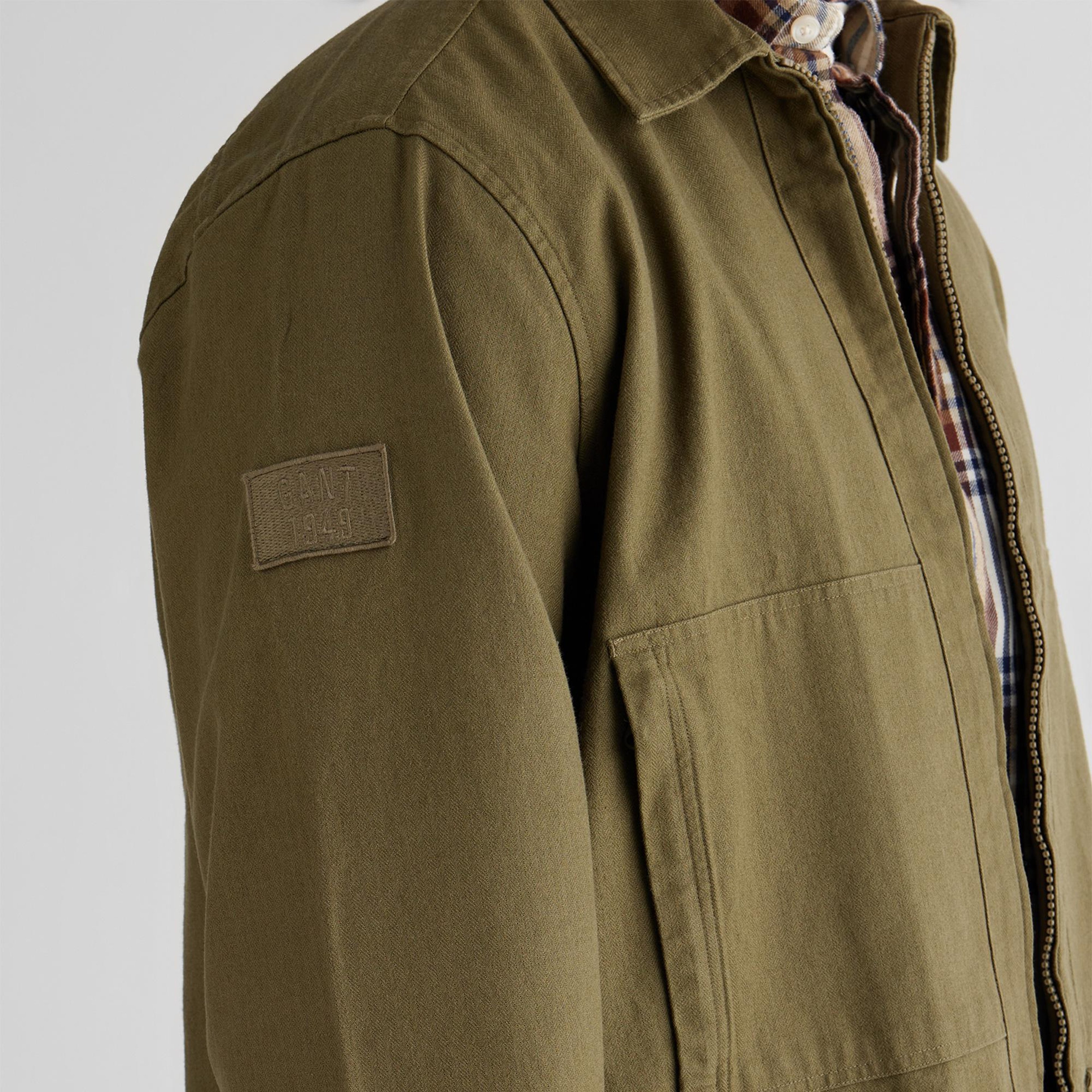 GANT Erkek Yeşil Oversize Fit Fermuarlı Logolu Gömlek