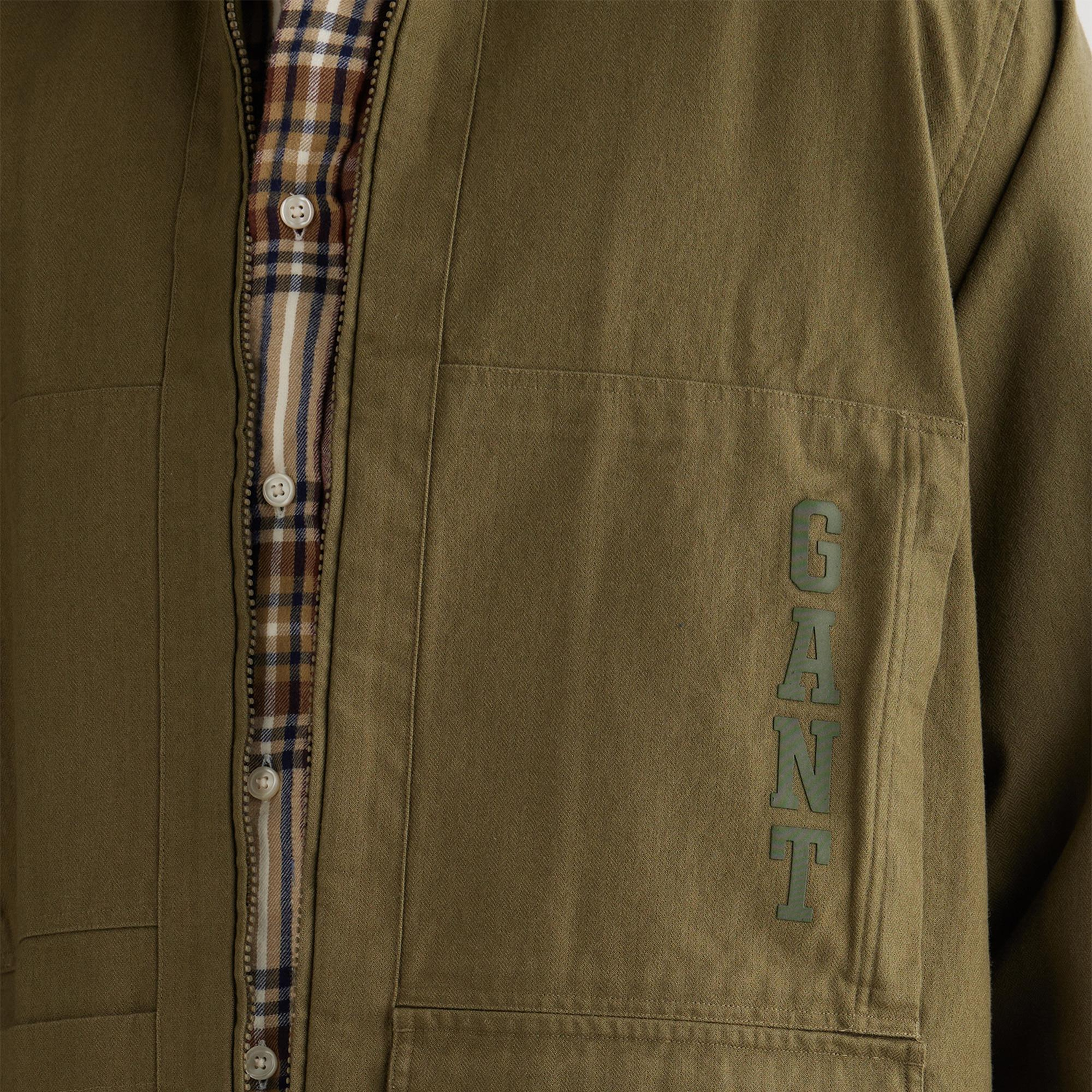 GANT Erkek Yeşil Oversize Fit Fermuarlı Logolu Gömlek
