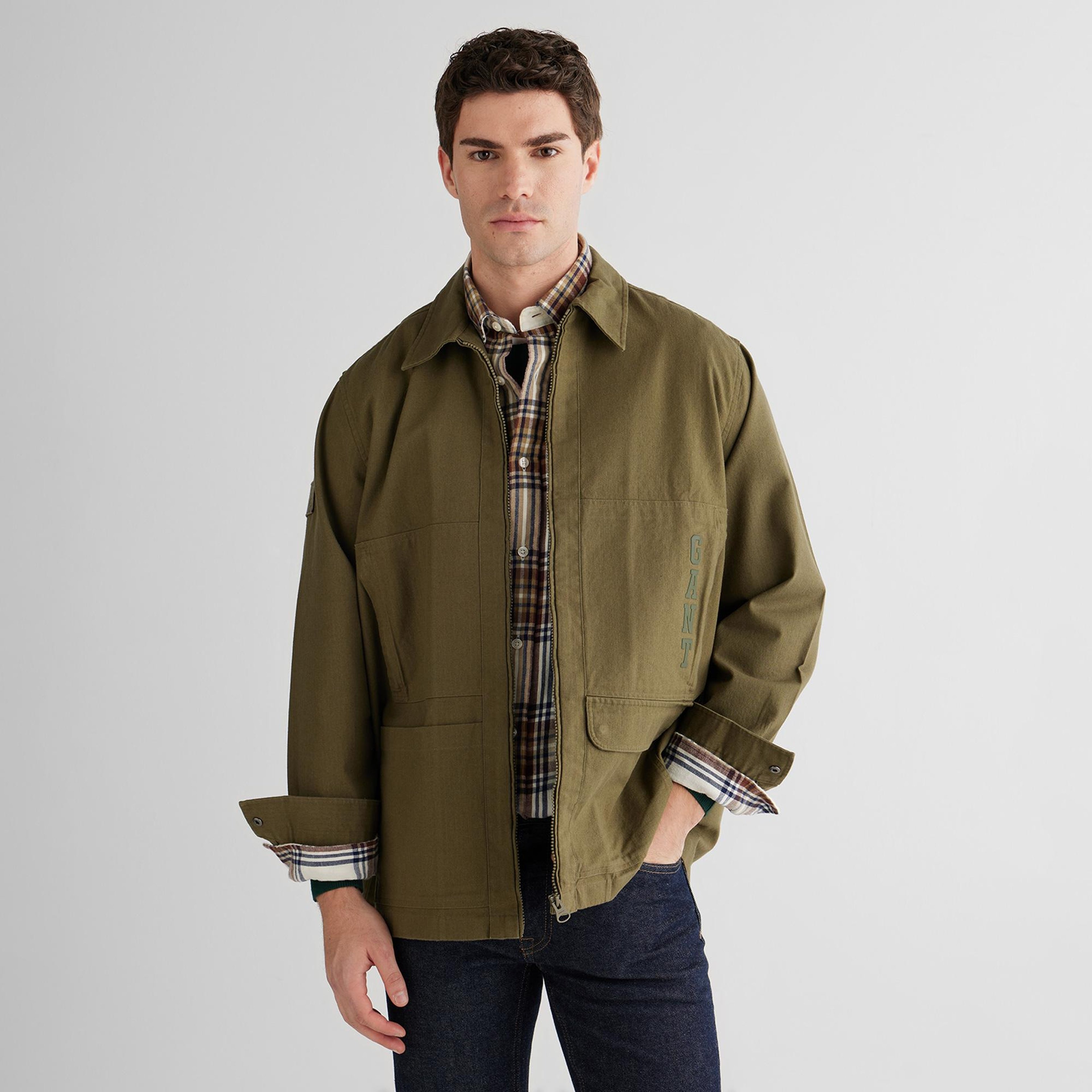 GANT Erkek Yeşil Oversize Fit Fermuarlı Logolu Gömlek