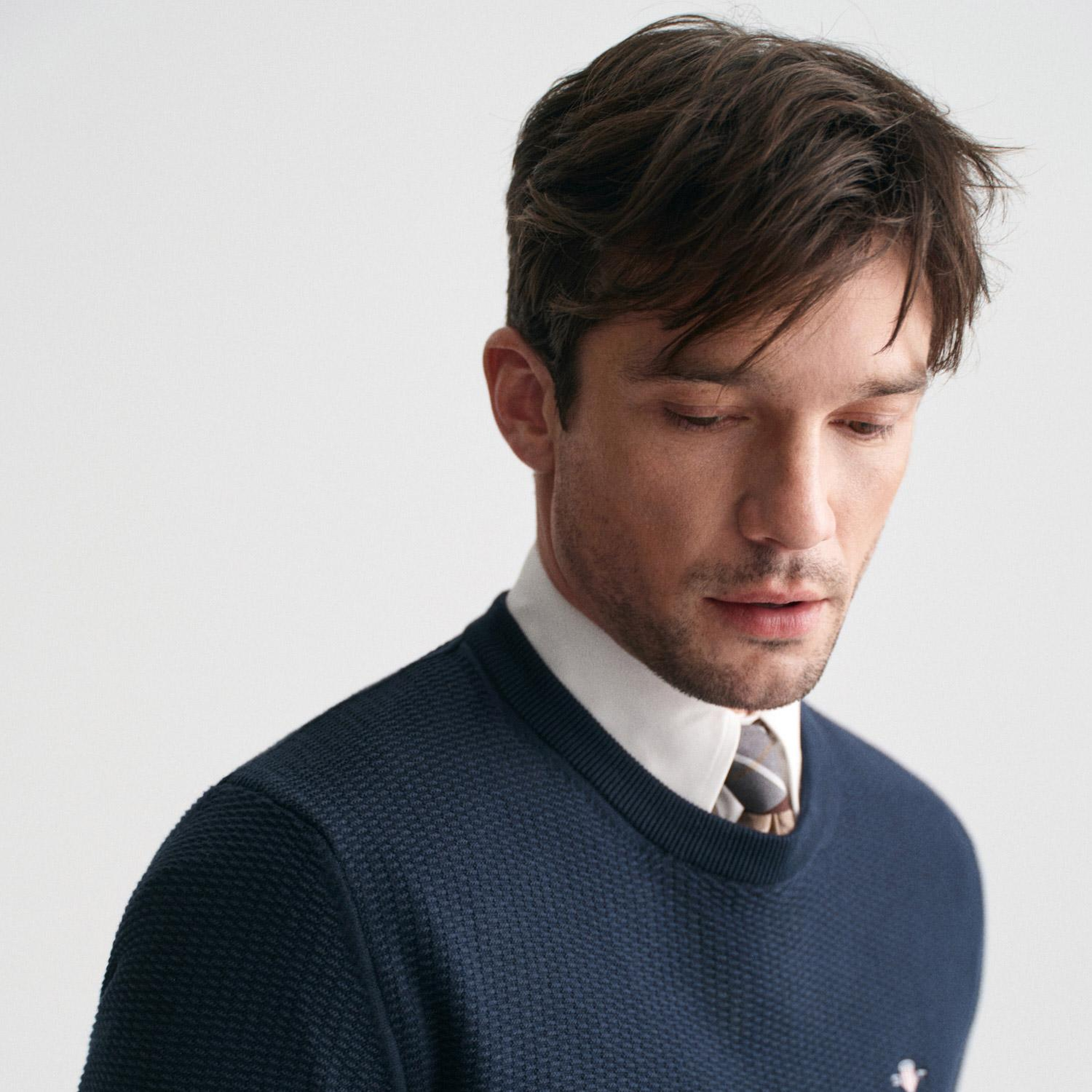 GANT Erkek Lacivert Regular Fit Bisiklet Yaka Kazak