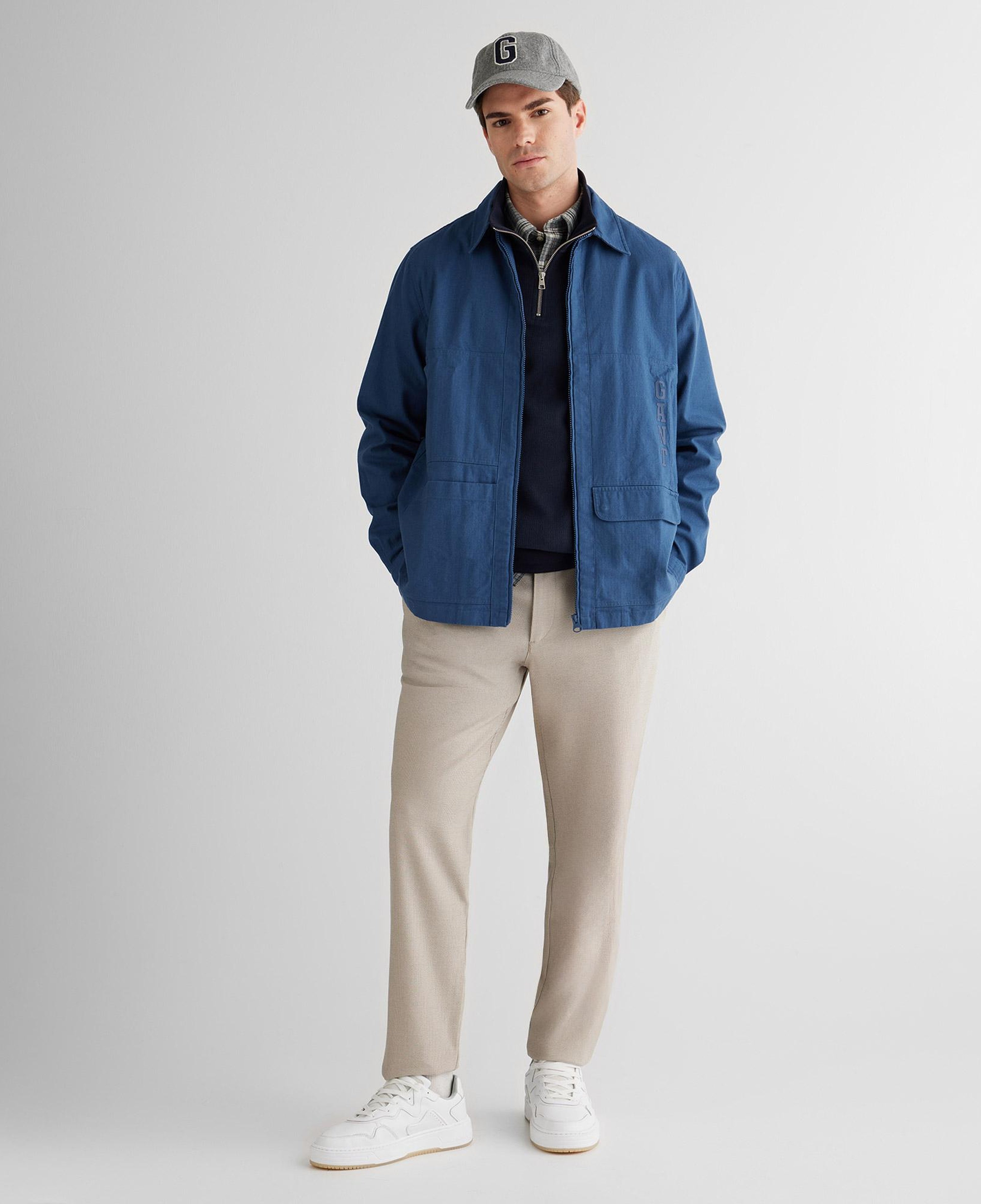 GANT Erkek Mavi Oversize Fit Fermuarlı Logolu Gömlek