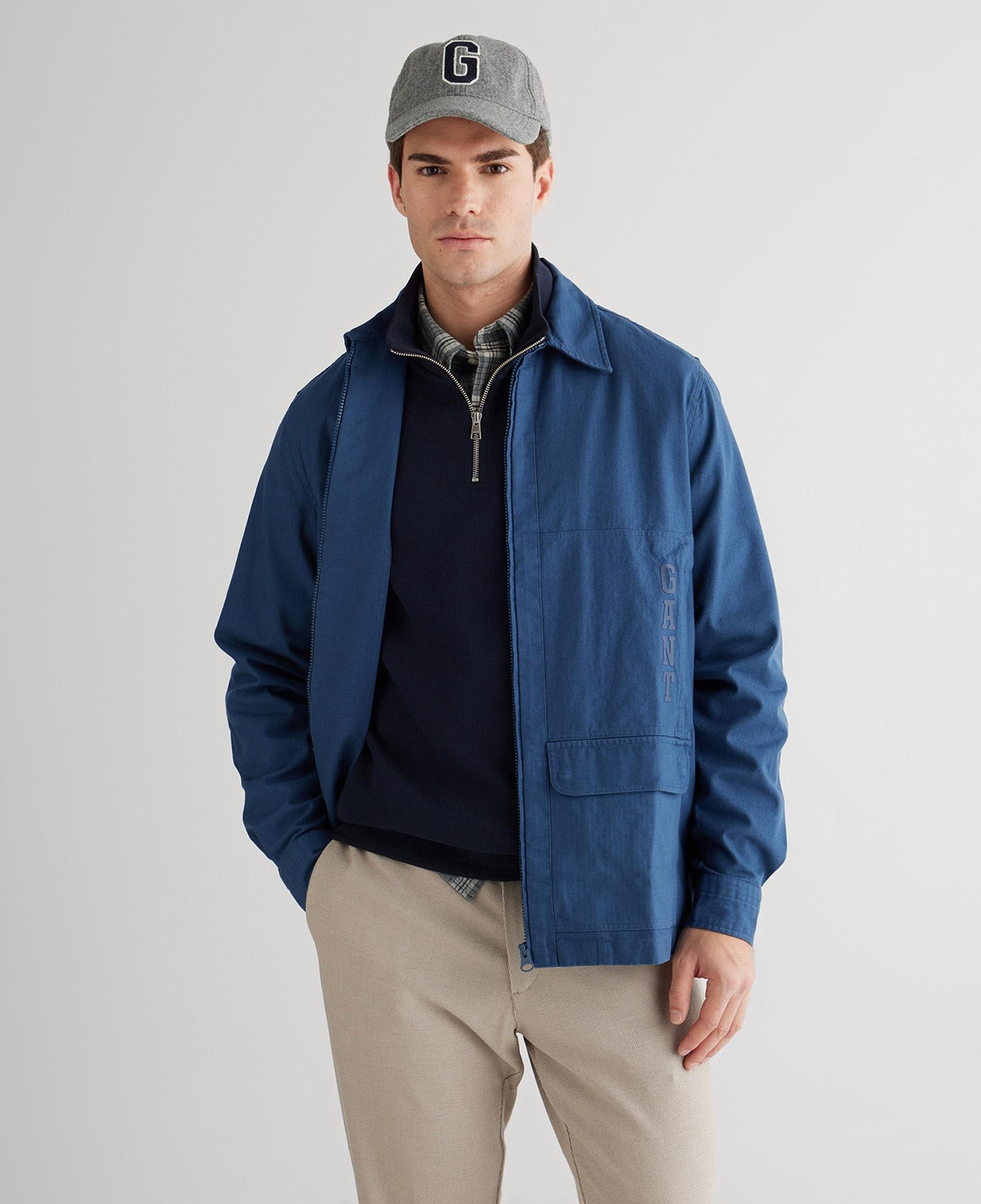 GANT Erkek Mavi Oversize Fit Fermuarlı Logolu Gömlek