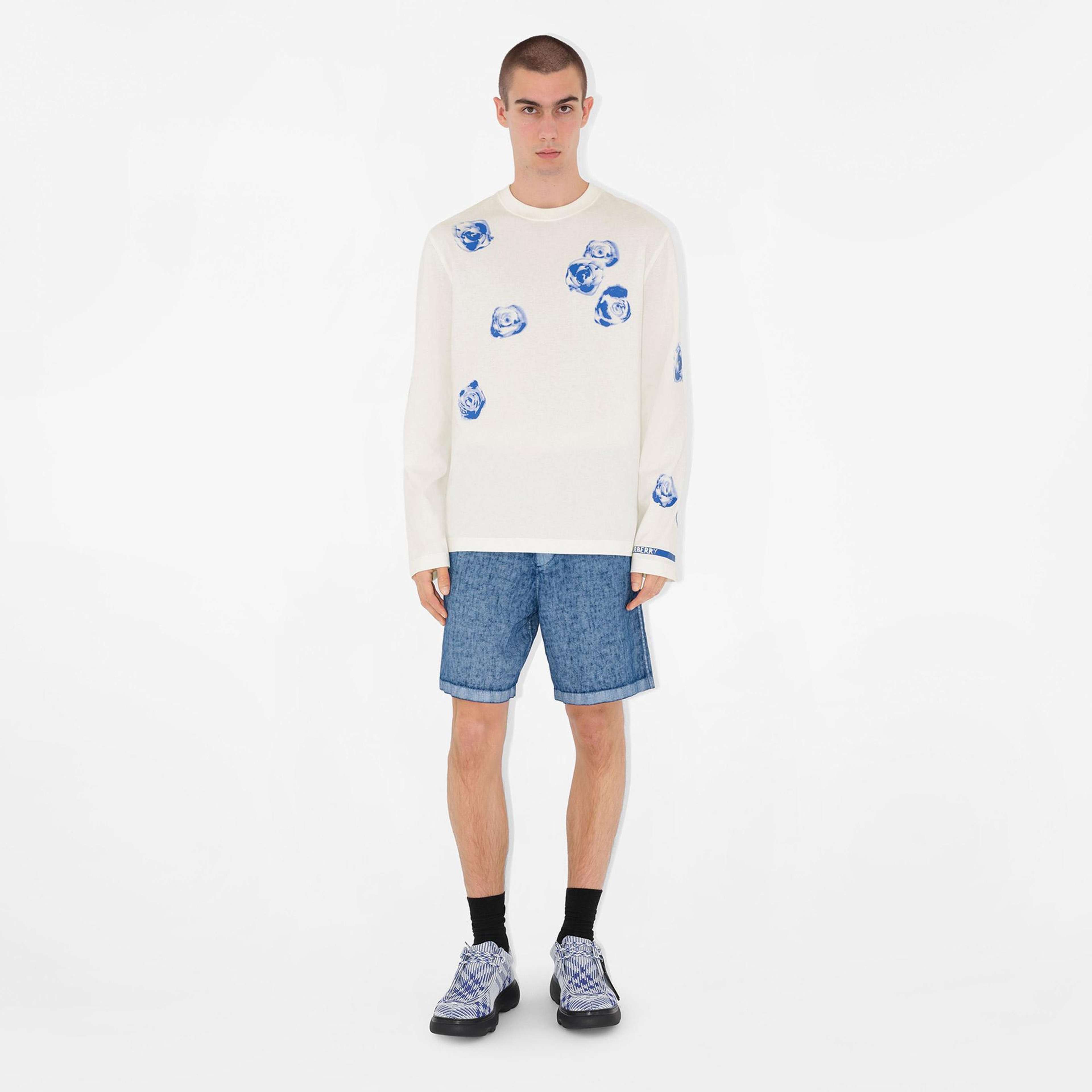 Burberry Erkek Lacivert Linen Şort