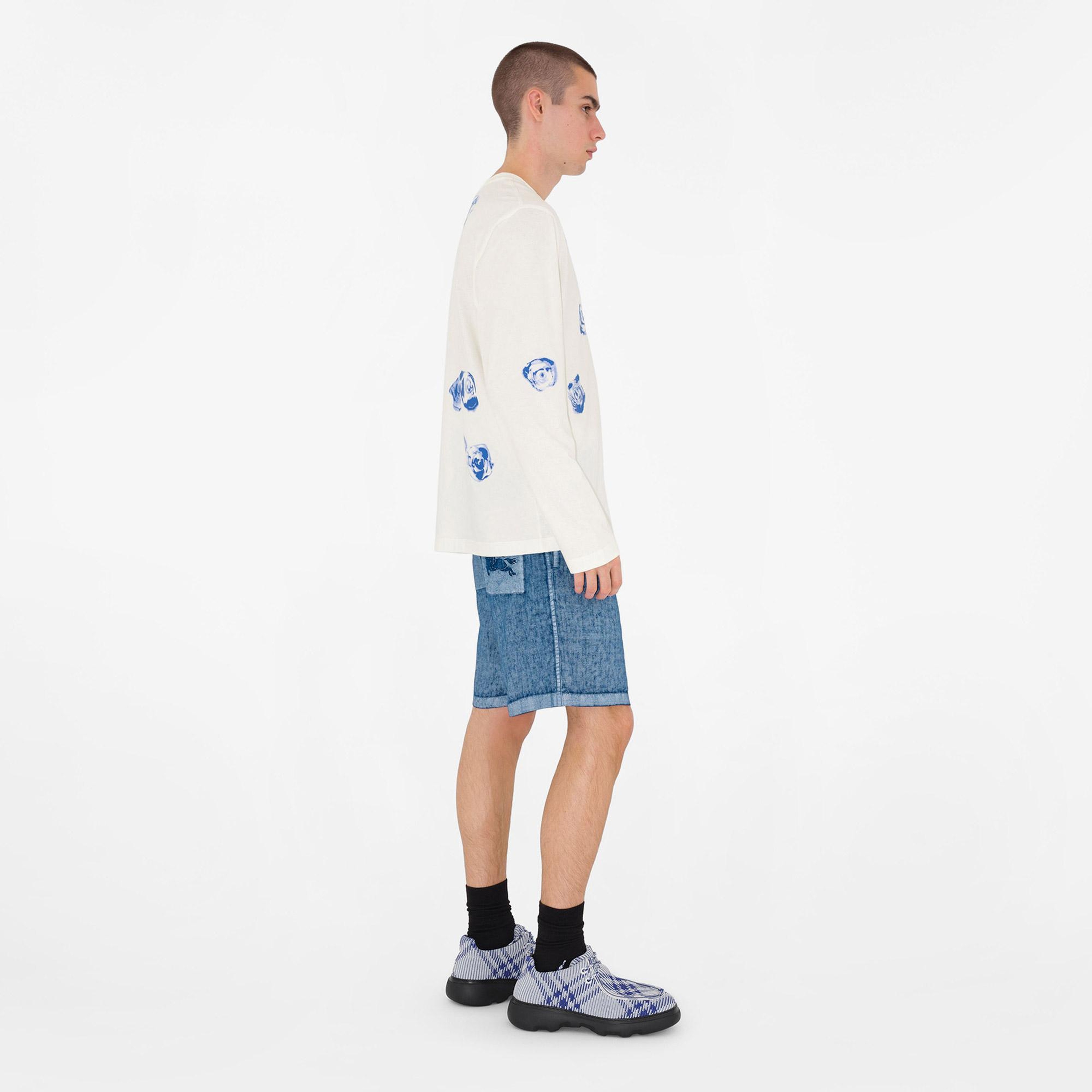 Burberry Erkek Lacivert Linen Şort