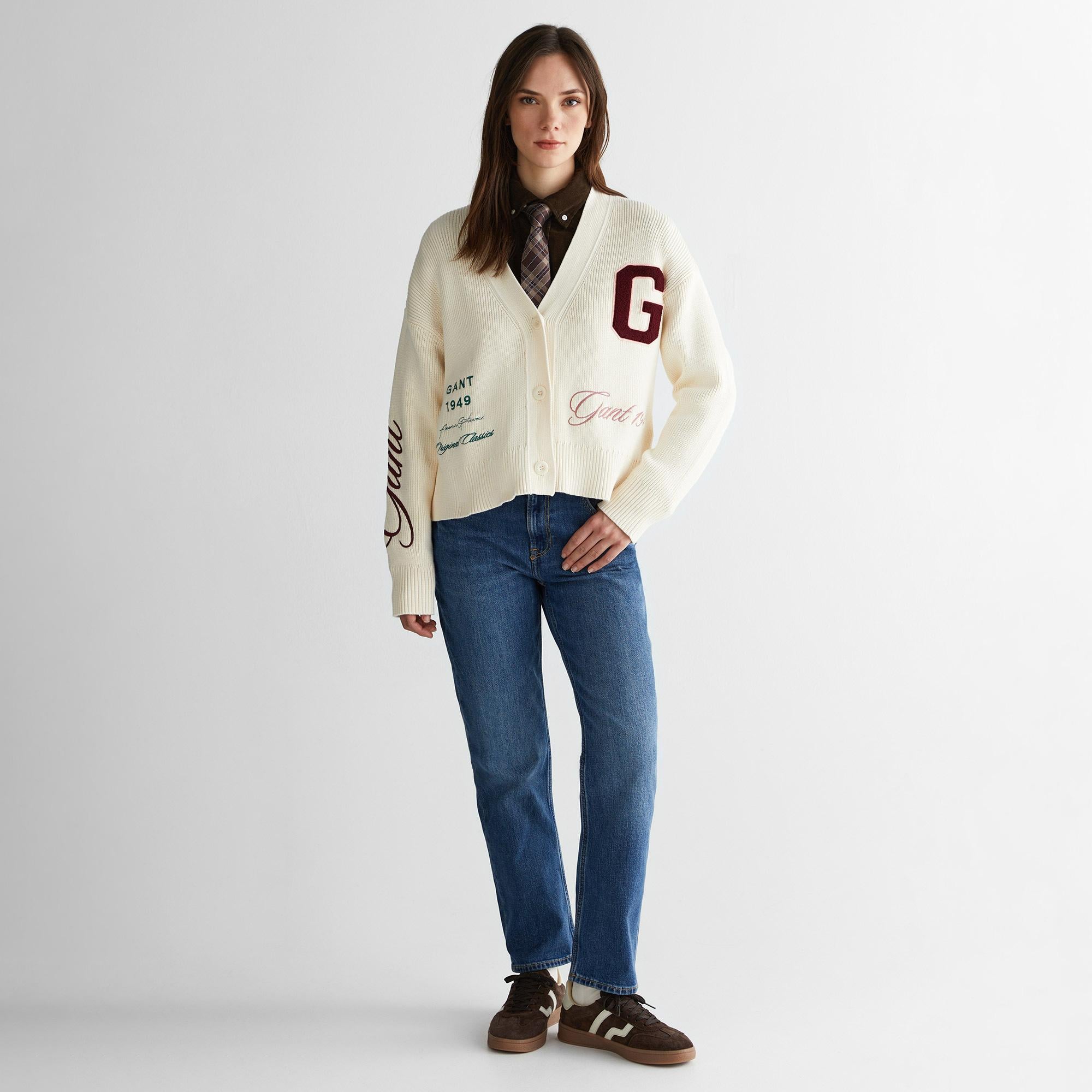GANT Kadın Krem Relaxed Fit Triko Hırka