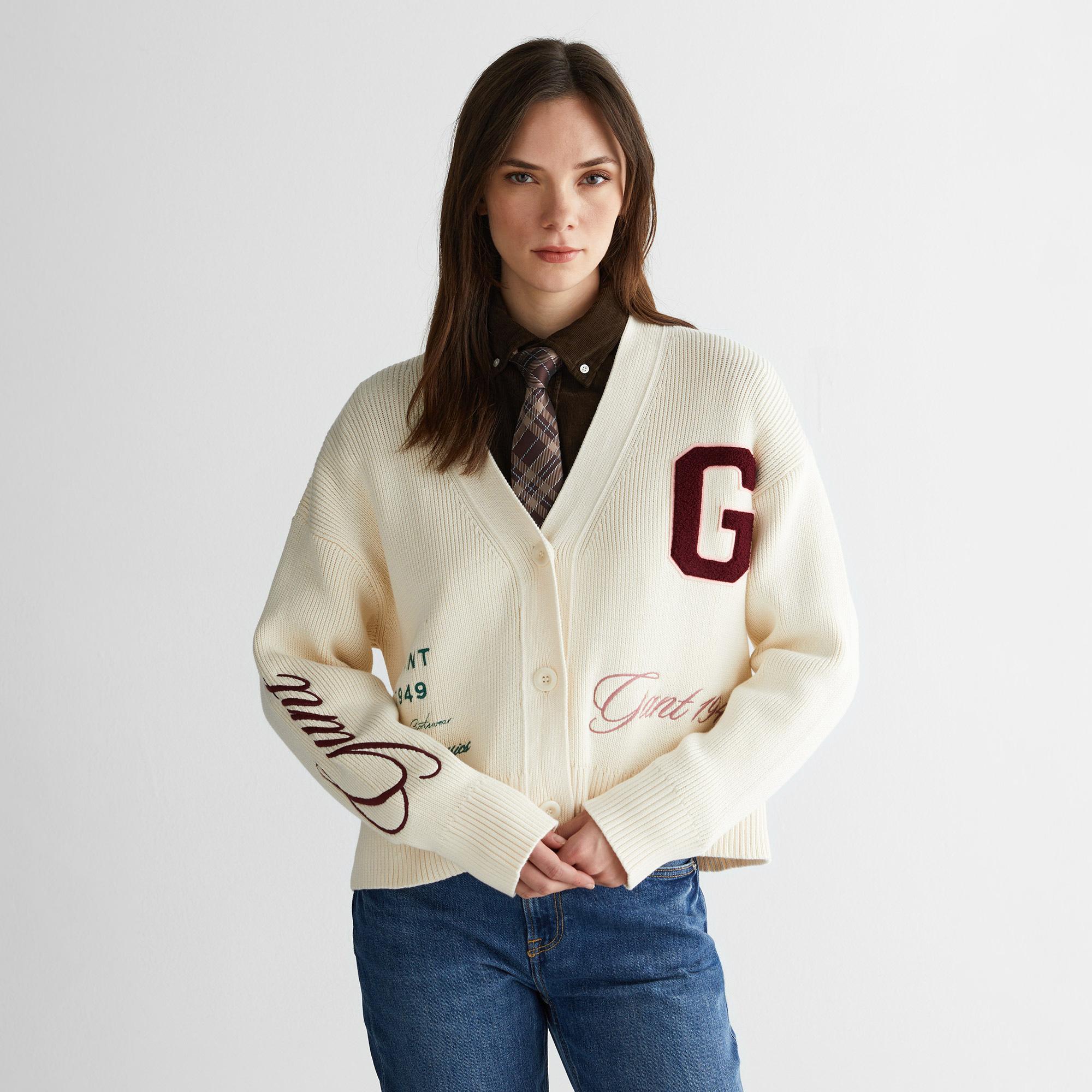 GANT Kadın Krem Relaxed Fit Triko Hırka