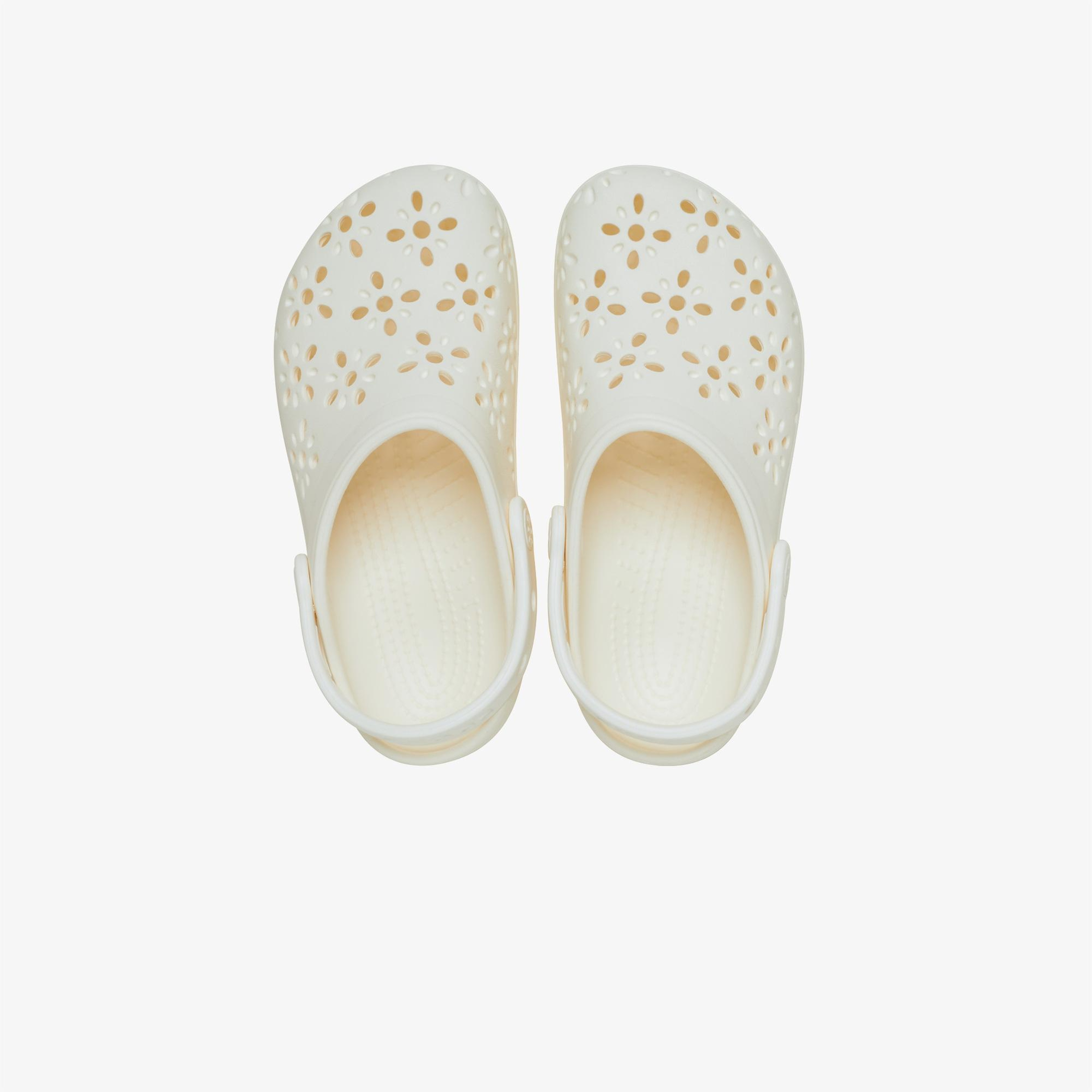 Crocs Classic Floral Cut Out Clog Kadın Krem Terlik