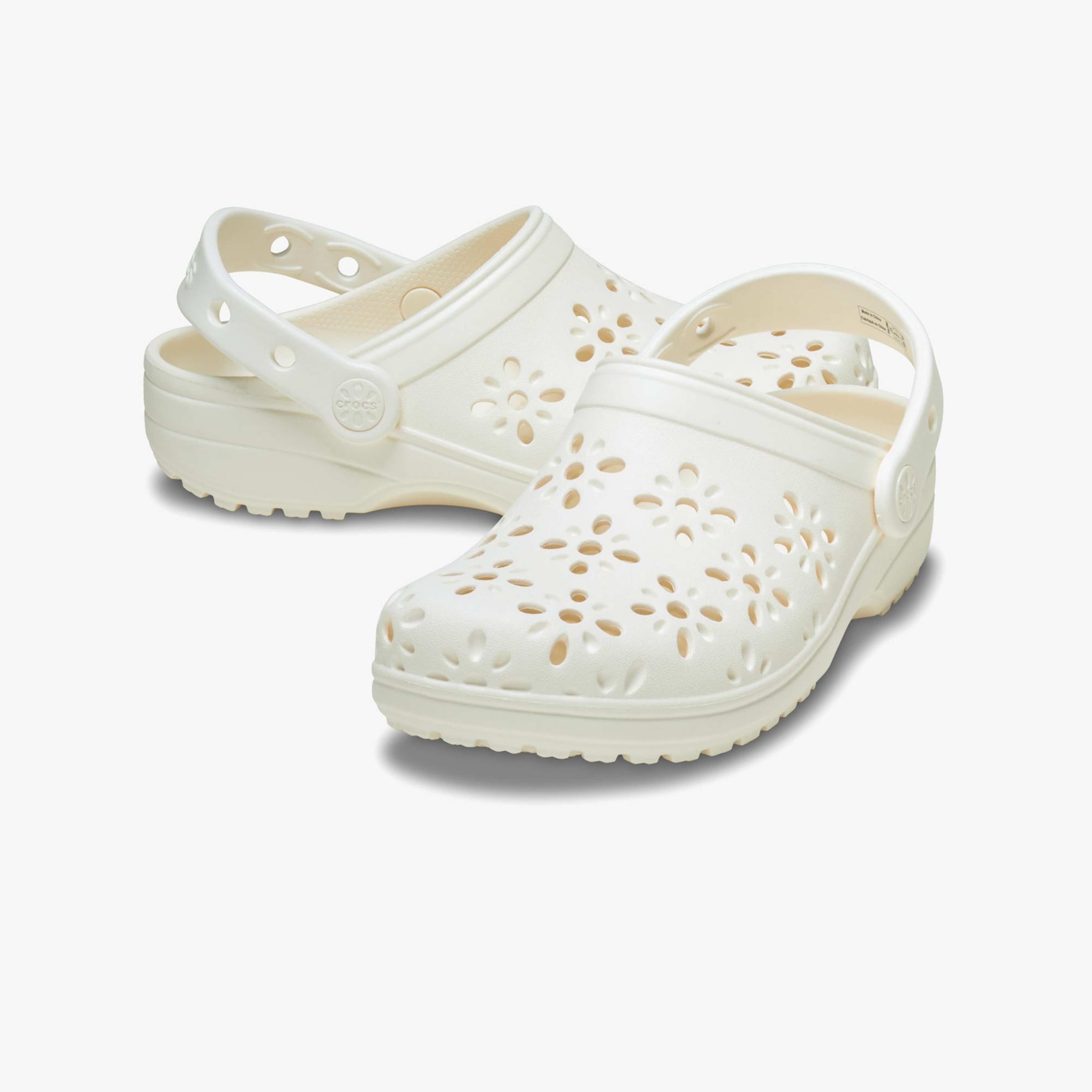 Crocs Classic Floral Cut Out Clog Kadın Krem Terlik