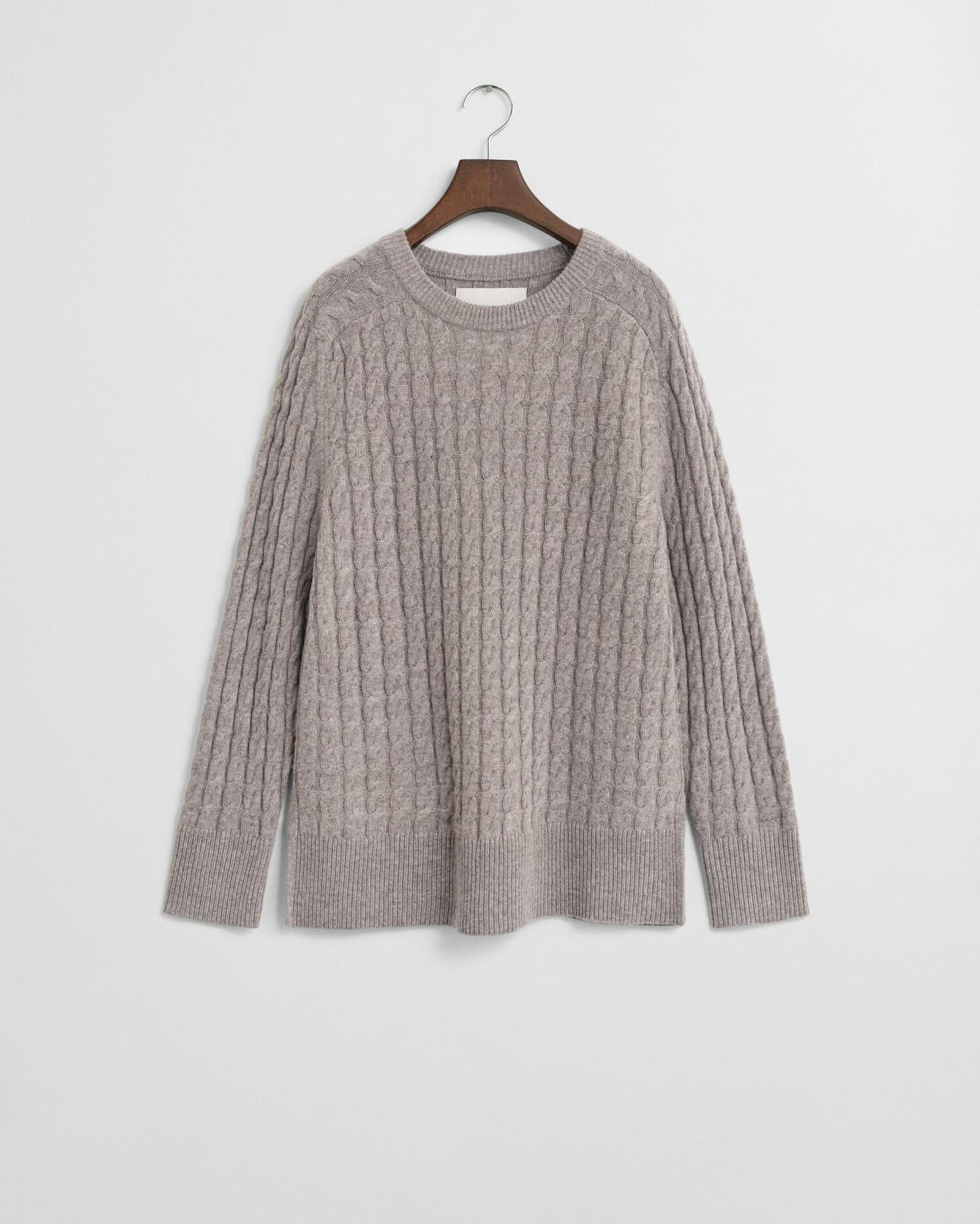GANT Kadın Bej Relaxed Fit Bisiklet Yaka Yün Karışımlı Triko