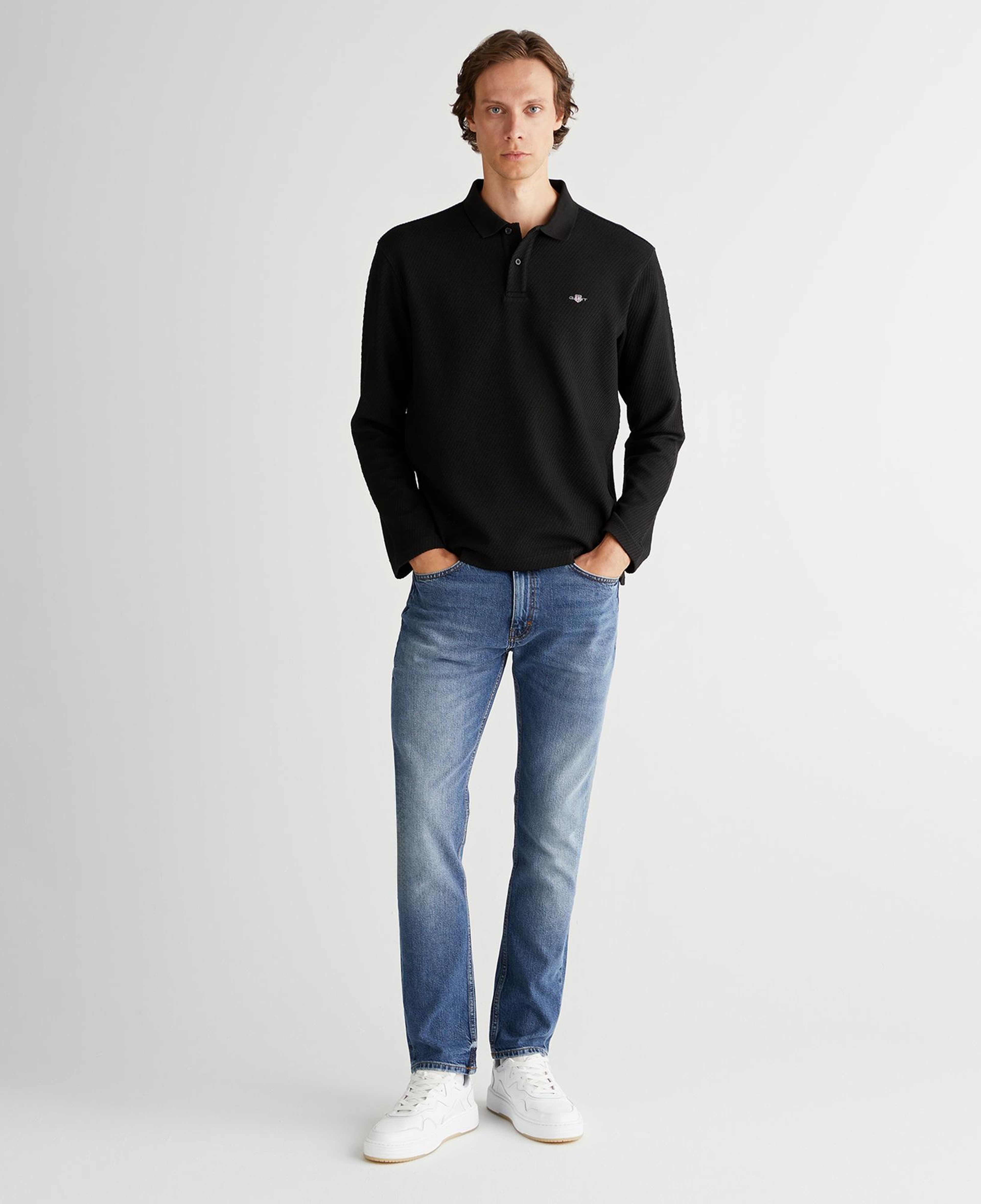 GANT Erkek Siyah Relaxed Fit Polo Yaka Uzun Kollu T-Shirt