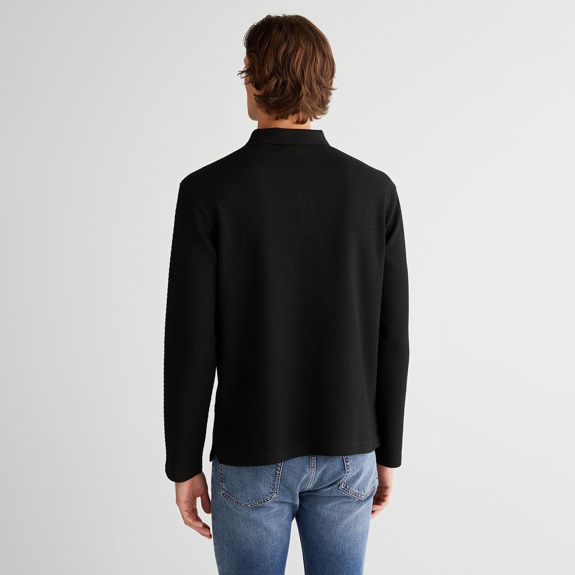 GANT Erkek Siyah Relaxed Fit Polo Yaka Uzun Kollu T-Shirt