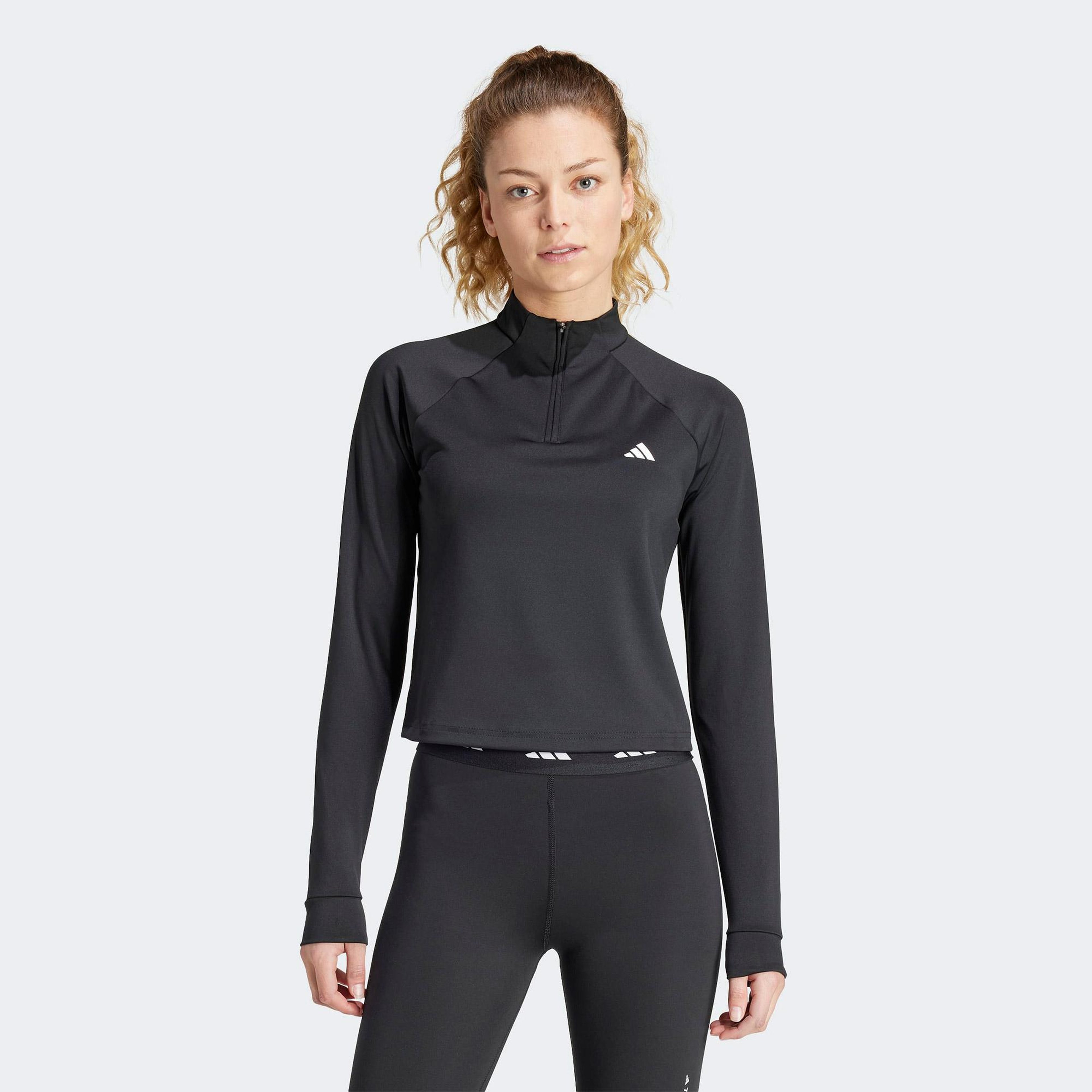 adidas Train Essentials Minimal Branding 1-4 Zip Kadın Siyah Antrenman Eşofman Üstü