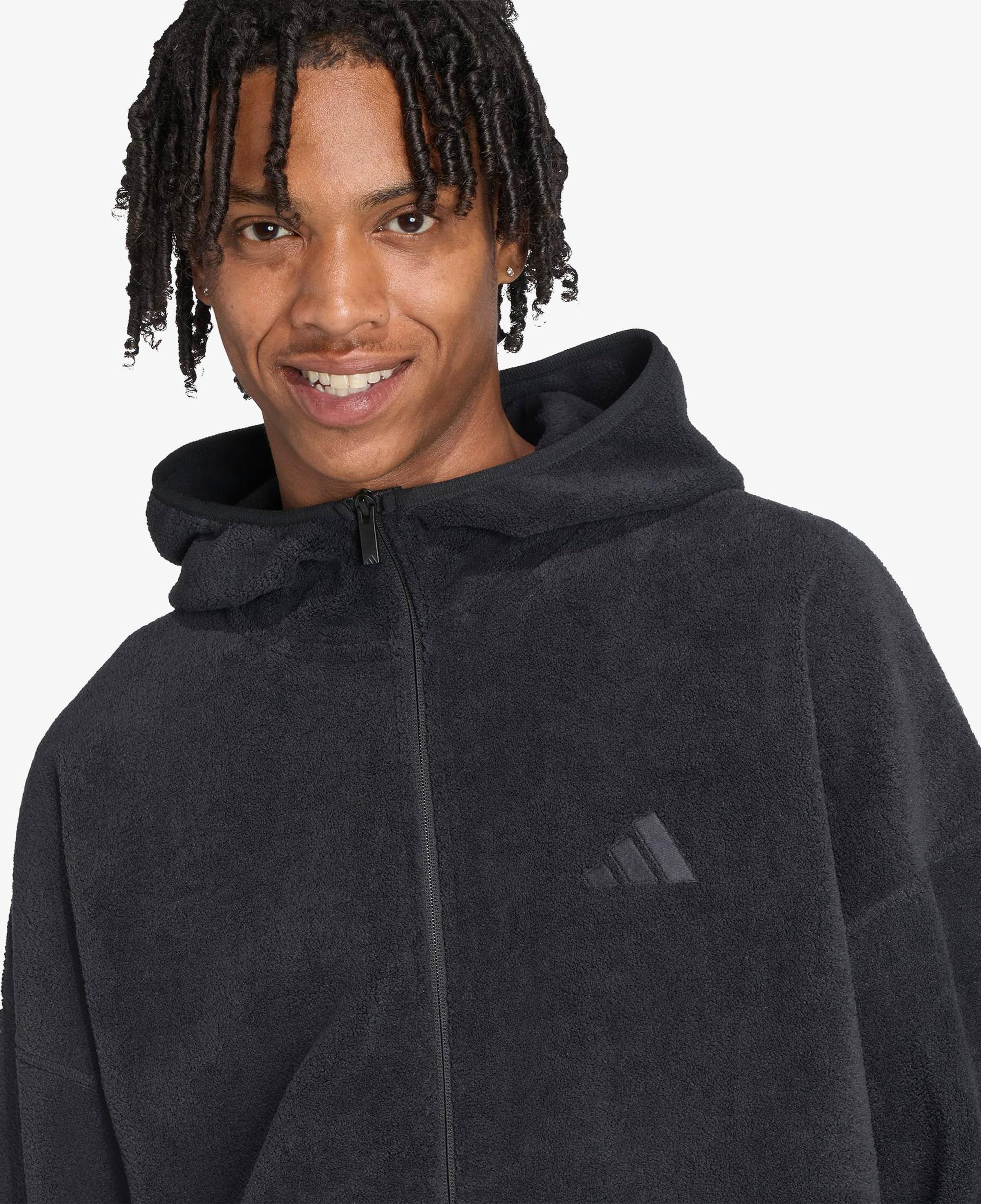 adidas Future icons Small Logo Low Pile Fleece Full Zip Erkek Siyah Eşofman Üstü