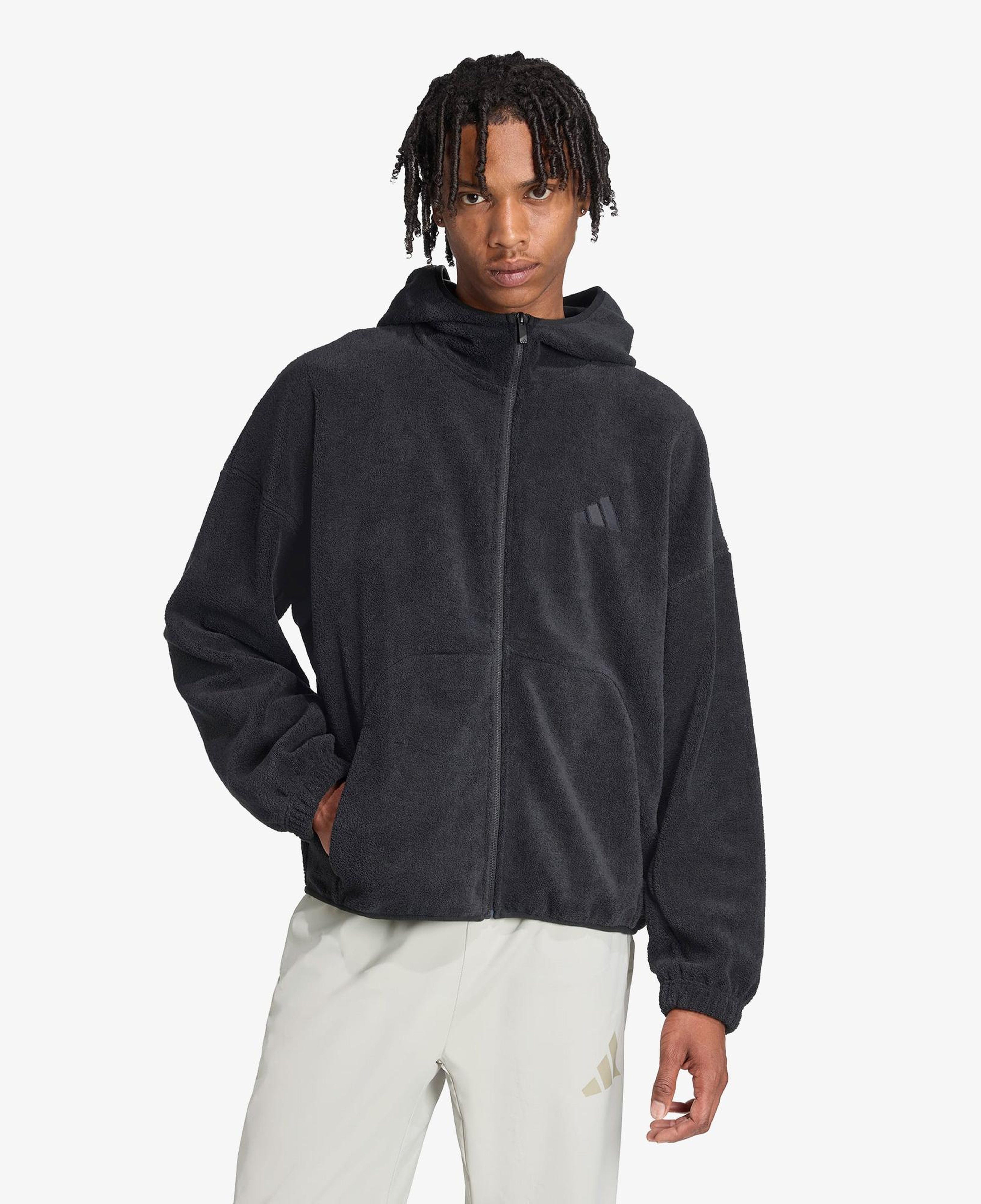 adidas Future icons Small Logo Low Pile Fleece Full Zip Erkek Siyah Eşofman Üstü