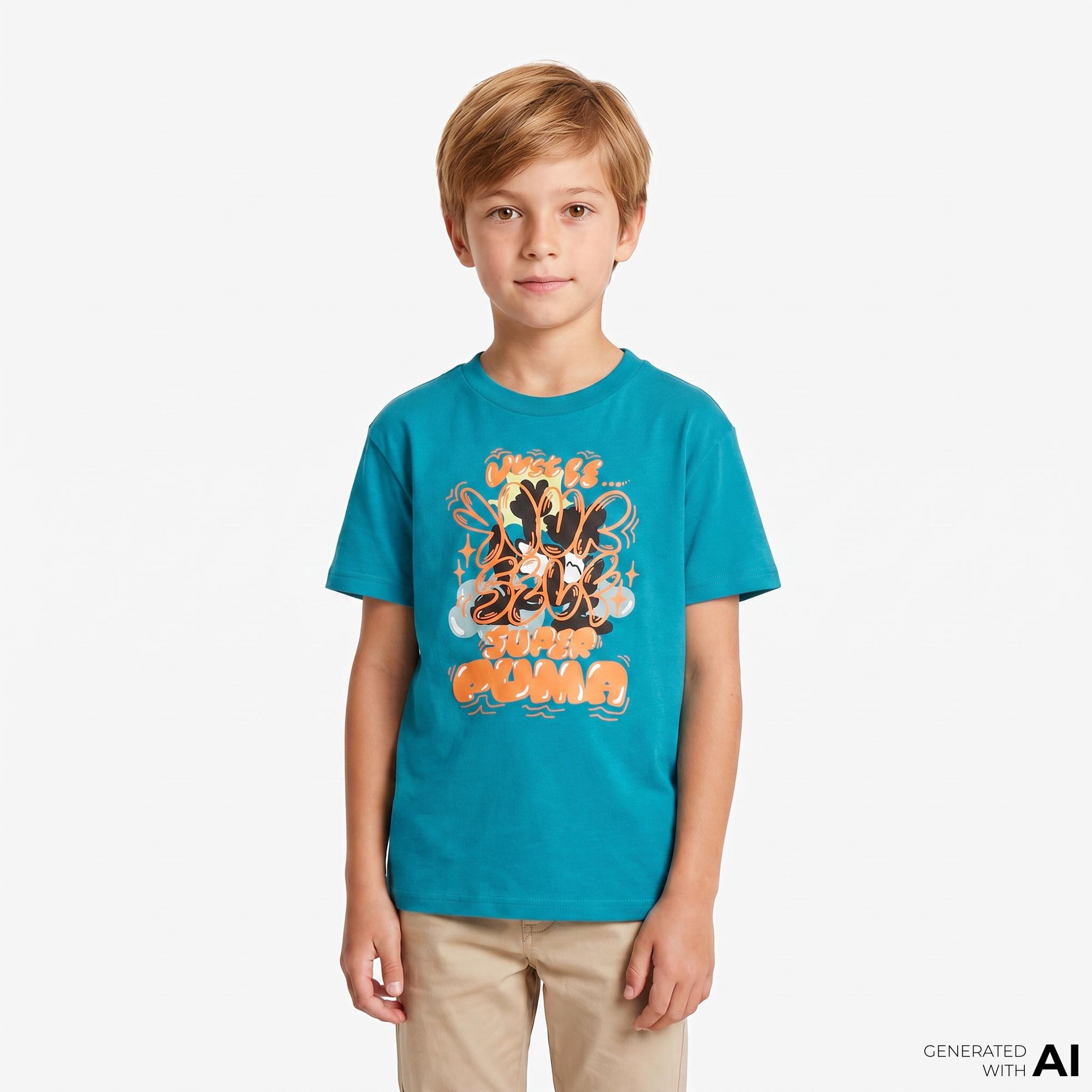 Puma Graphic Super Çocuk Mavi T-Shirt
